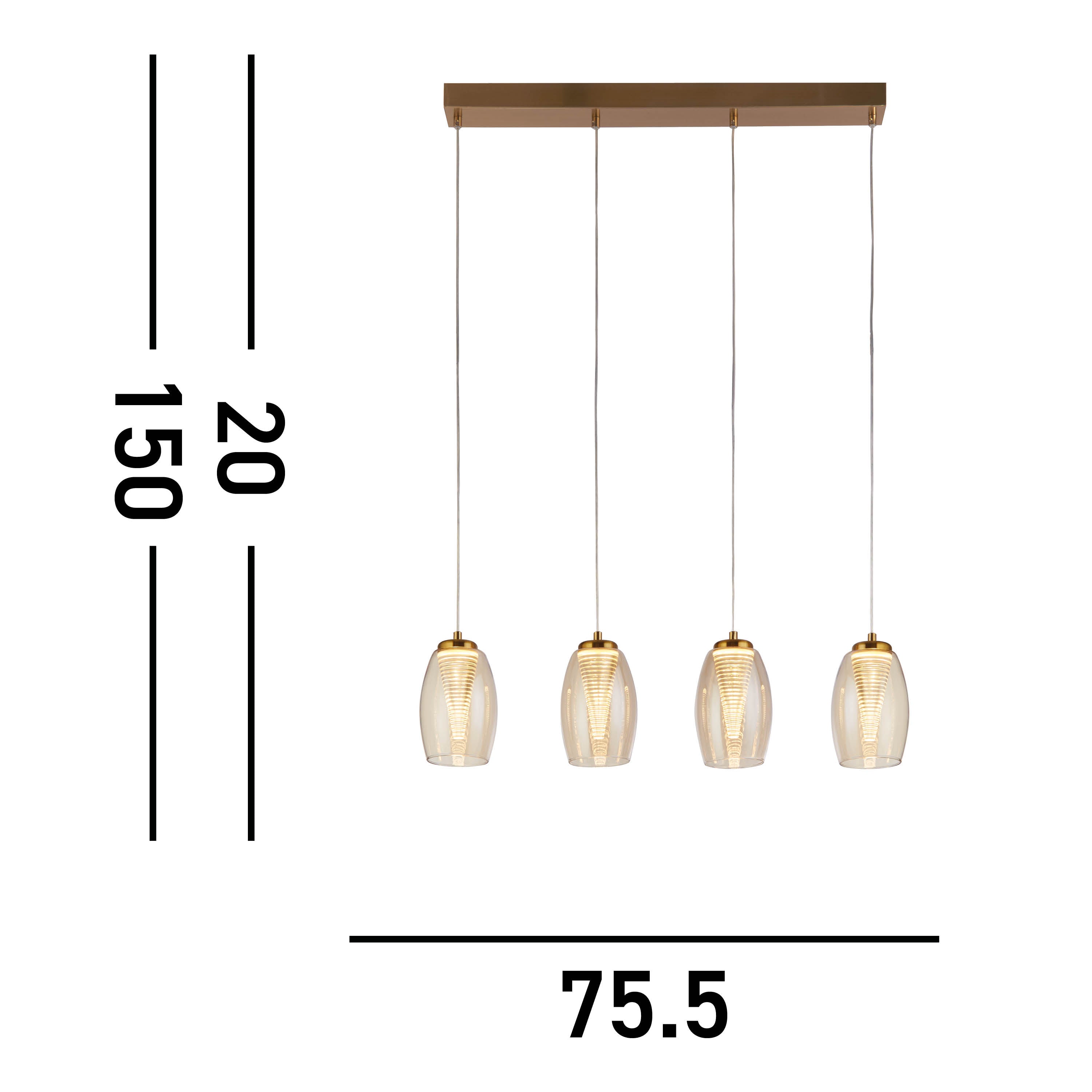 Searchlight Cyclone 4 Light Bronze LED Bar Pendant - Champagne Glass Shades