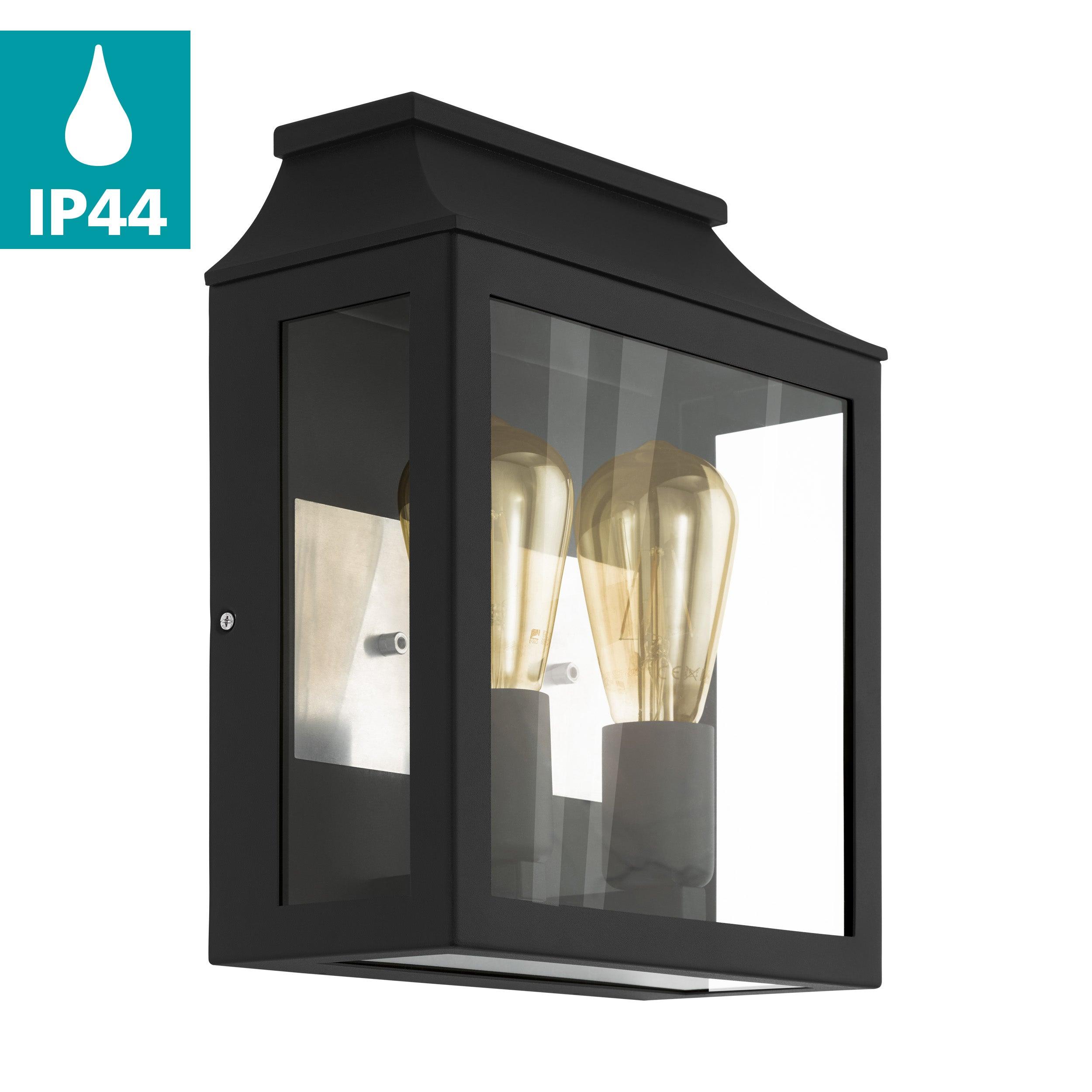 eglo soncino black half lantern outdoor wall light ip44 living room close up