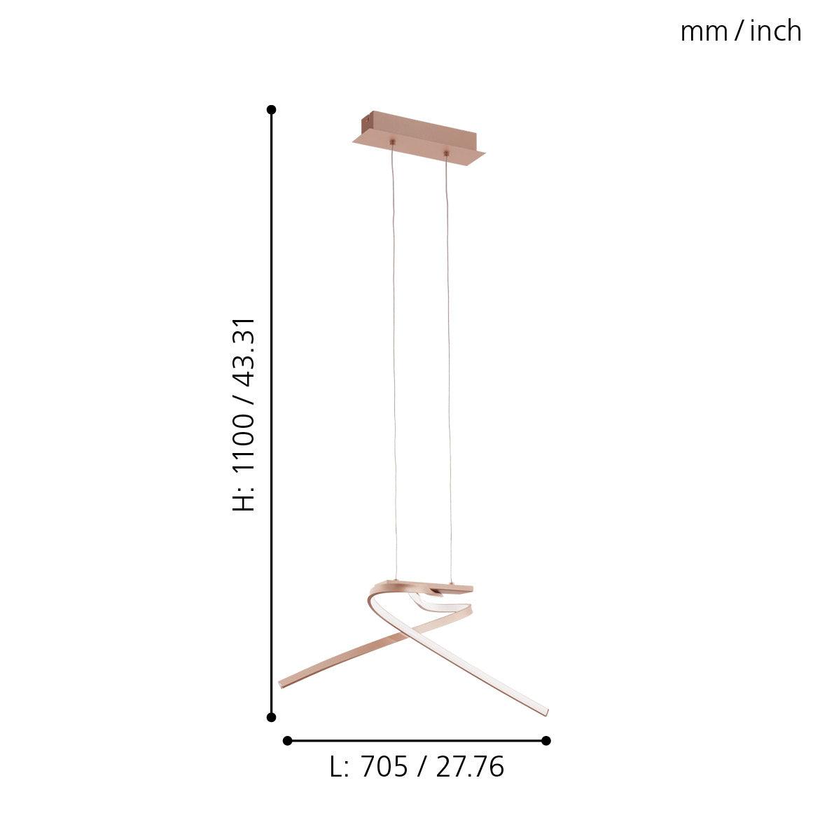 eglo palozza led rose gold curved ceiling pendant kitchen lighting