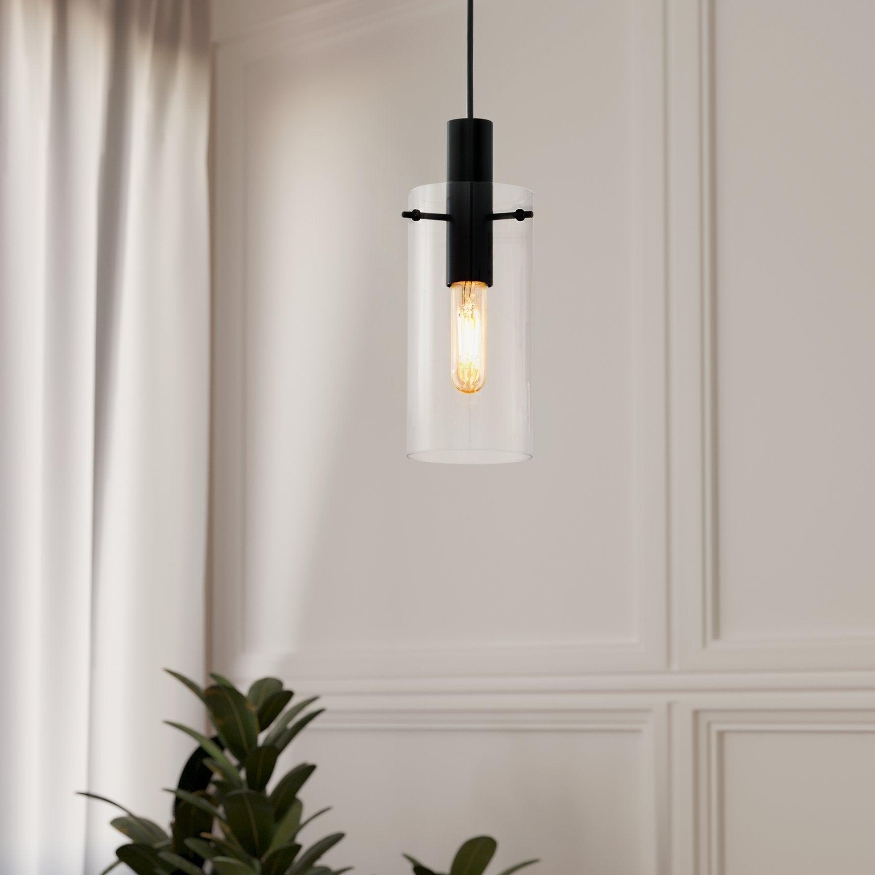 eglo montefino black clear glass cylinder ceiling pendant