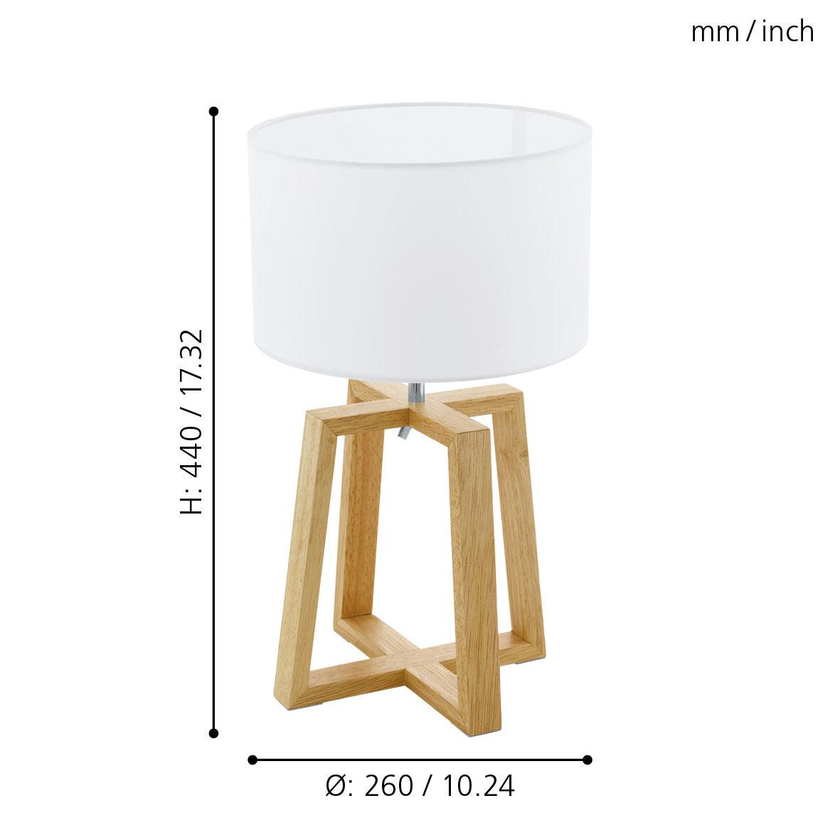 eglo chietino 1 rubberwood table lamp white shade living room close up