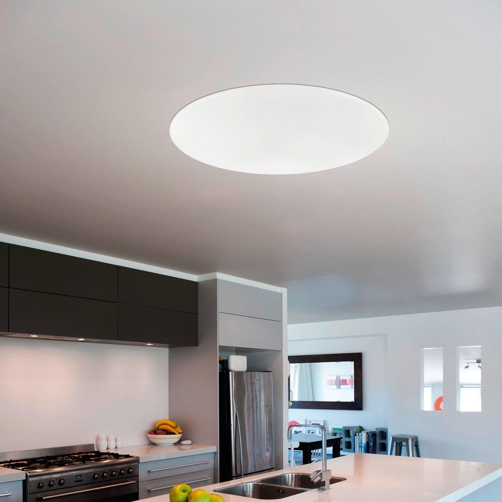 eglo giron white flush 76cm led ceiling light remote controlled living room image