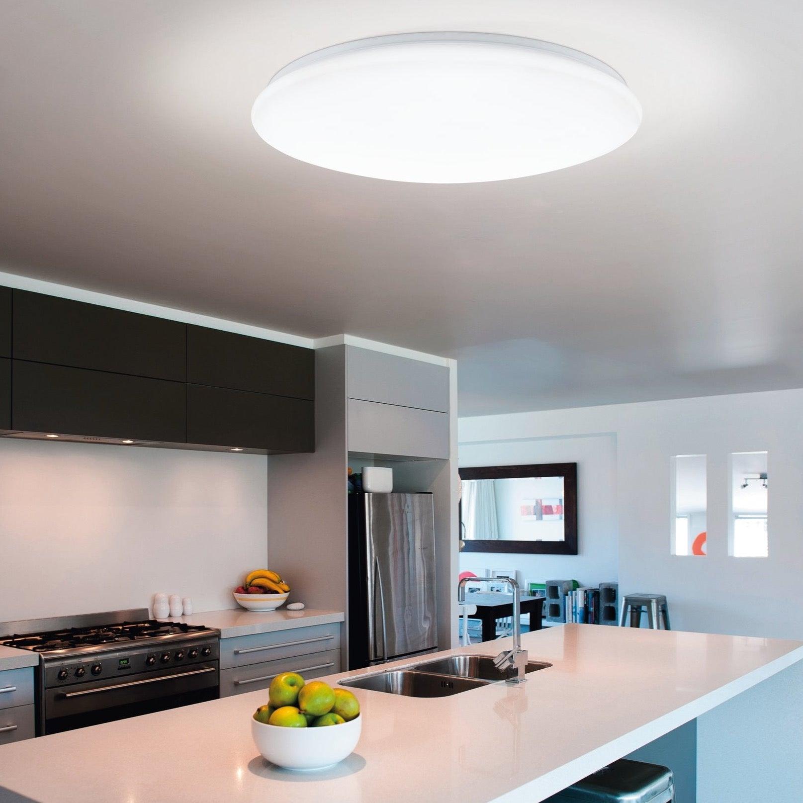 eglo giron flush white led ceiling light 100cm living room image
