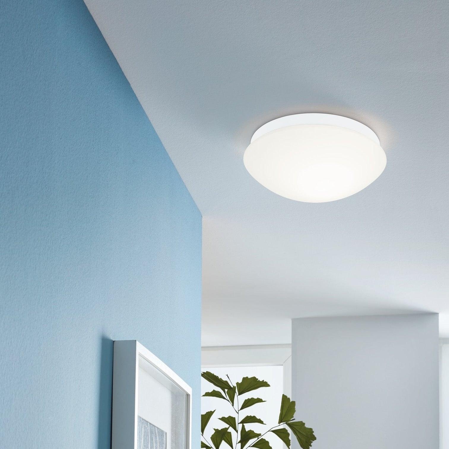 eglo bari m white glass flush bathroom ceiling light ip44