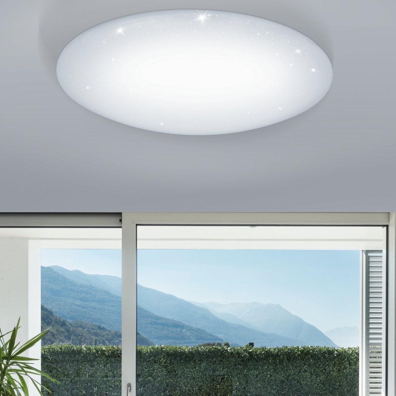 eglo giron s led flush ceiling light with remote control 100cm living room close up