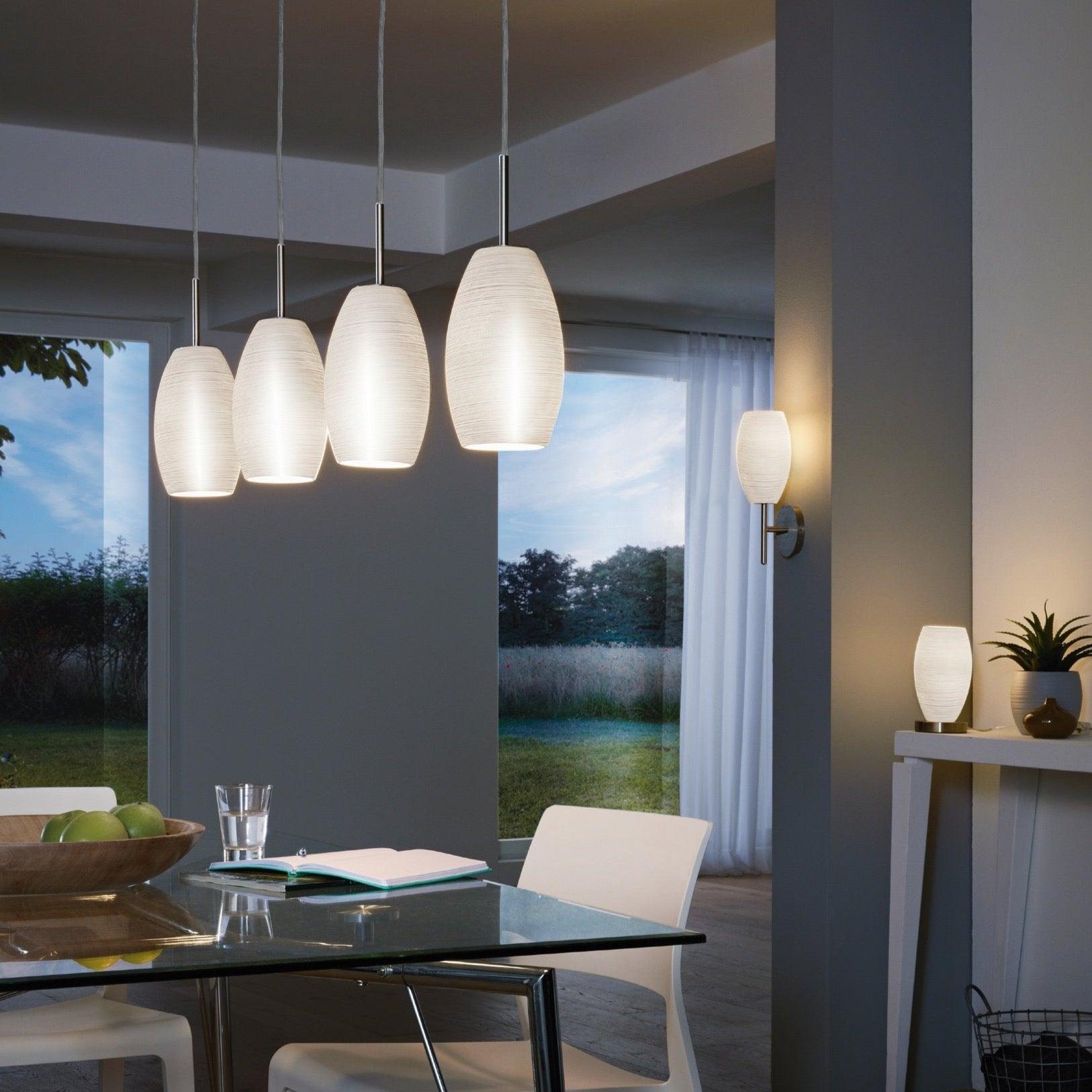 eglo batista 3 nickel wiped glass table lamp Hallway Lighting Close up