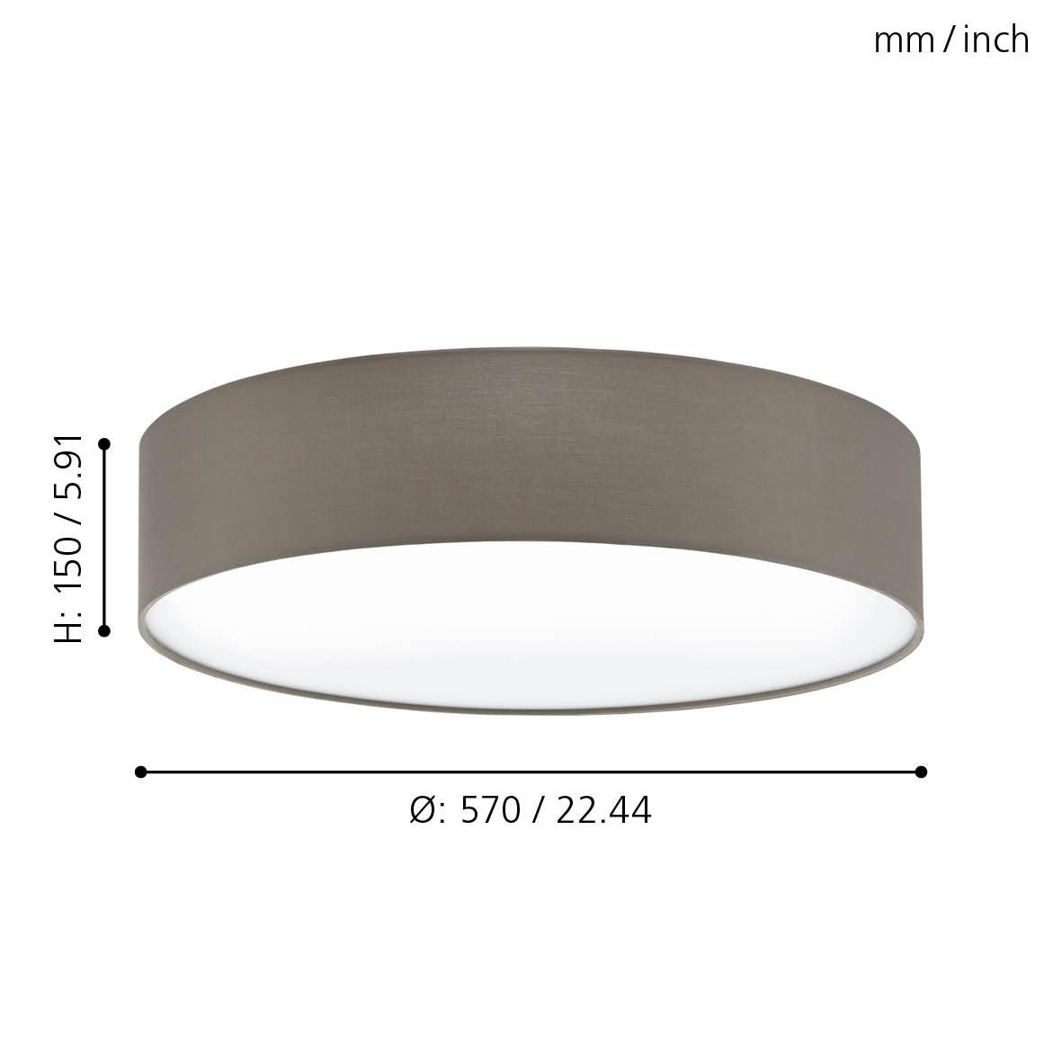 eglo pasteri flush taupe fabric drum shade 57cm living room close up