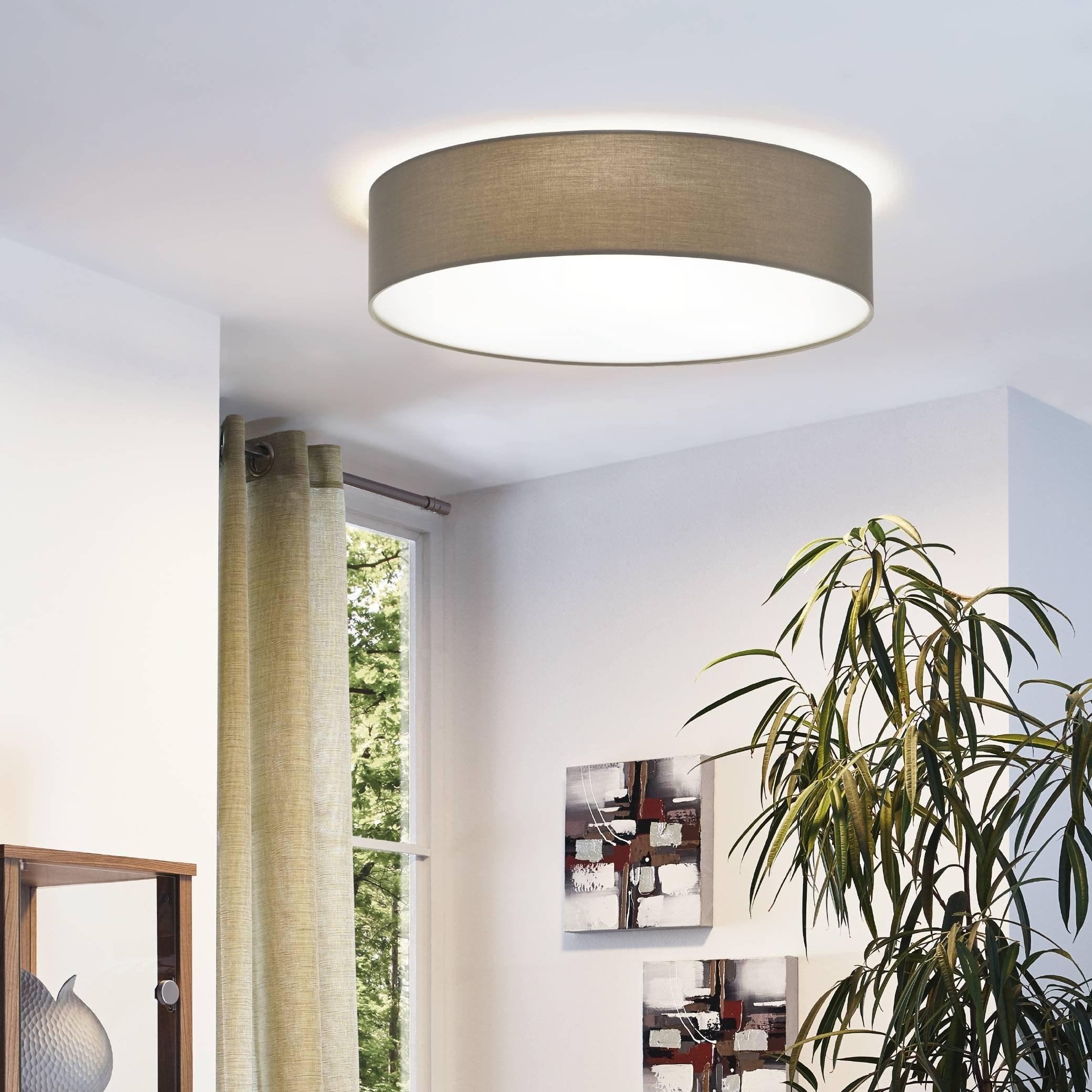 eglo pasteri flush taupe fabric drum shade 57cm