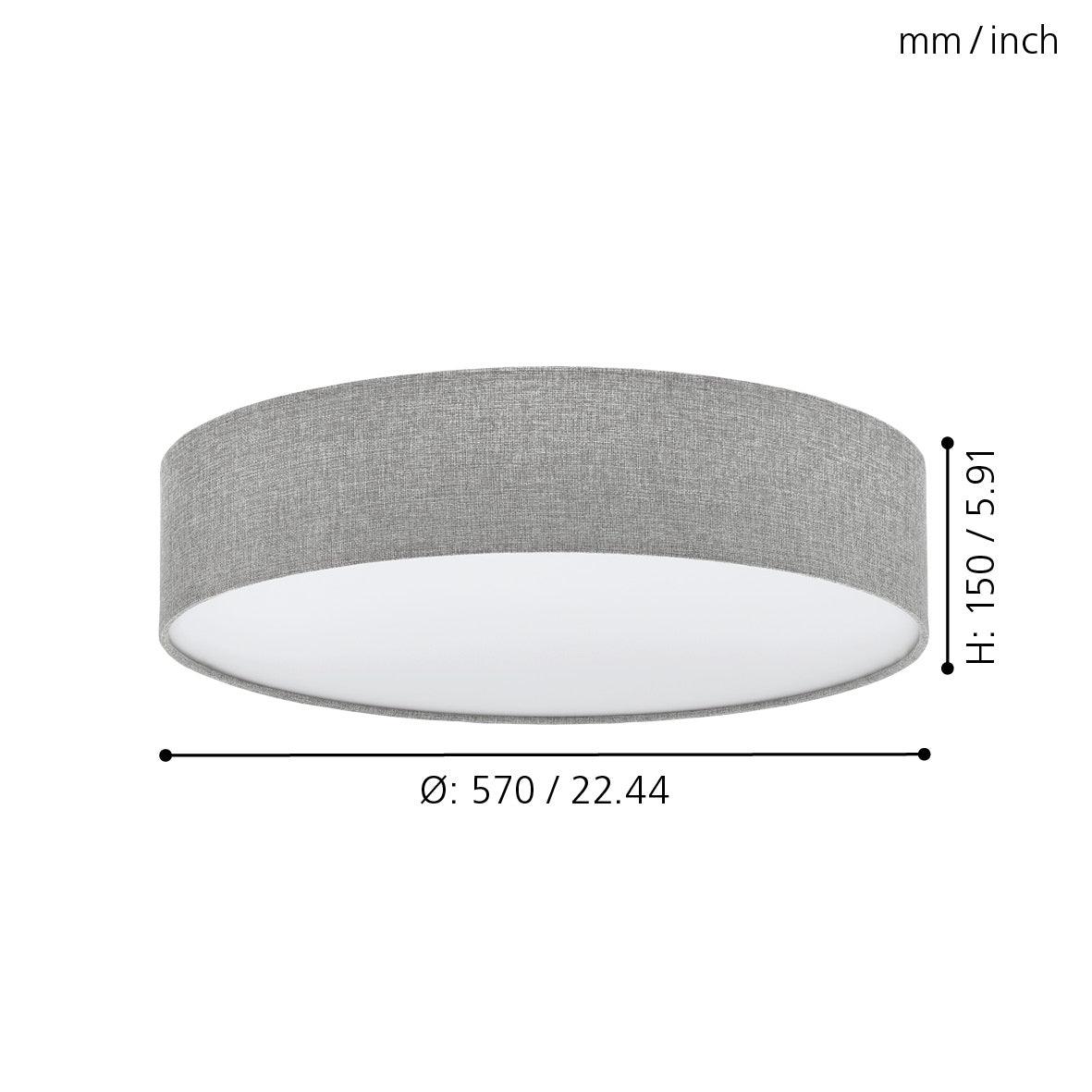 eglo pasteri flush grey linen drum shade 57cm living room close up