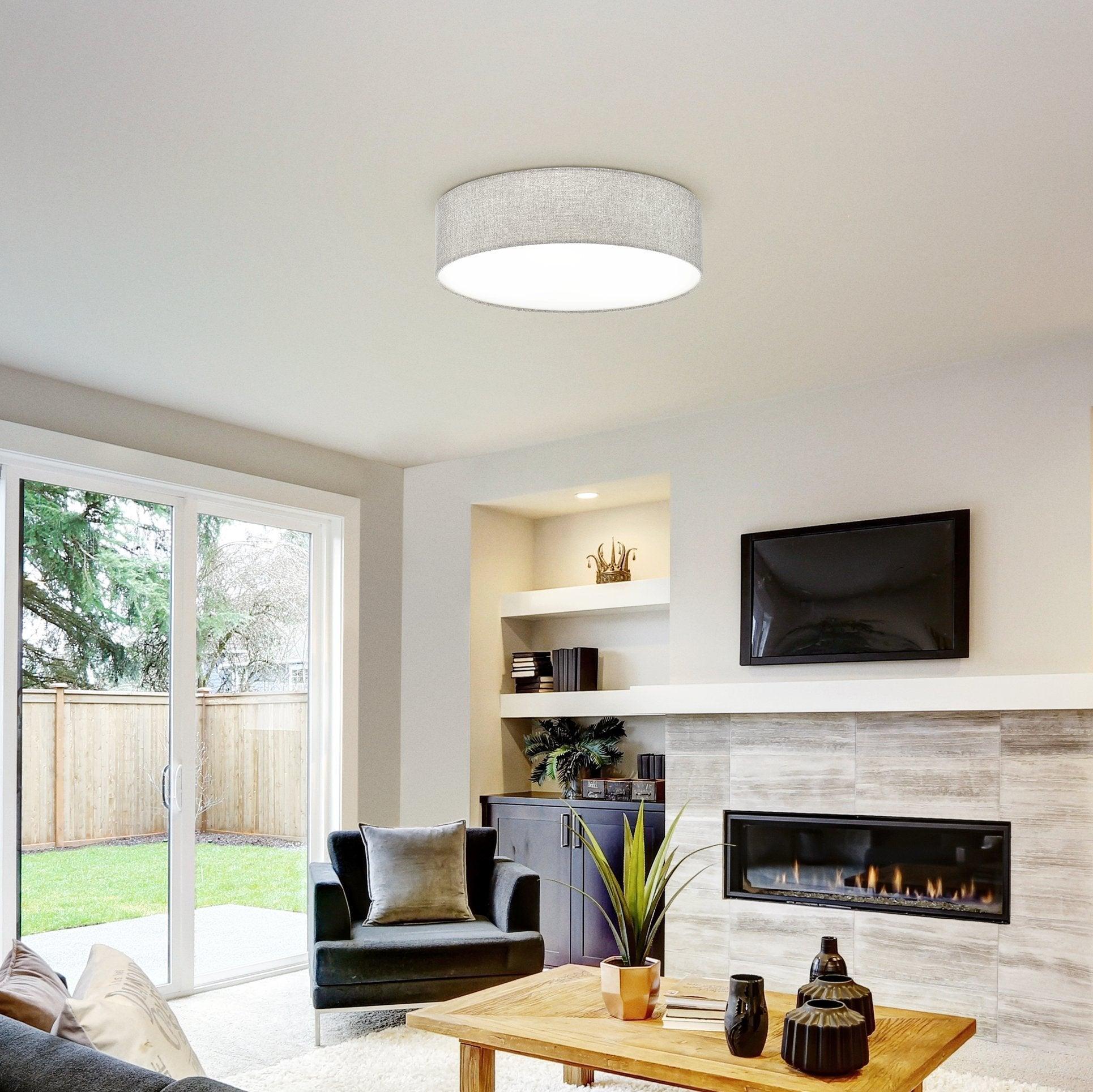 eglo pasteri flush grey linen drum shade 57cm