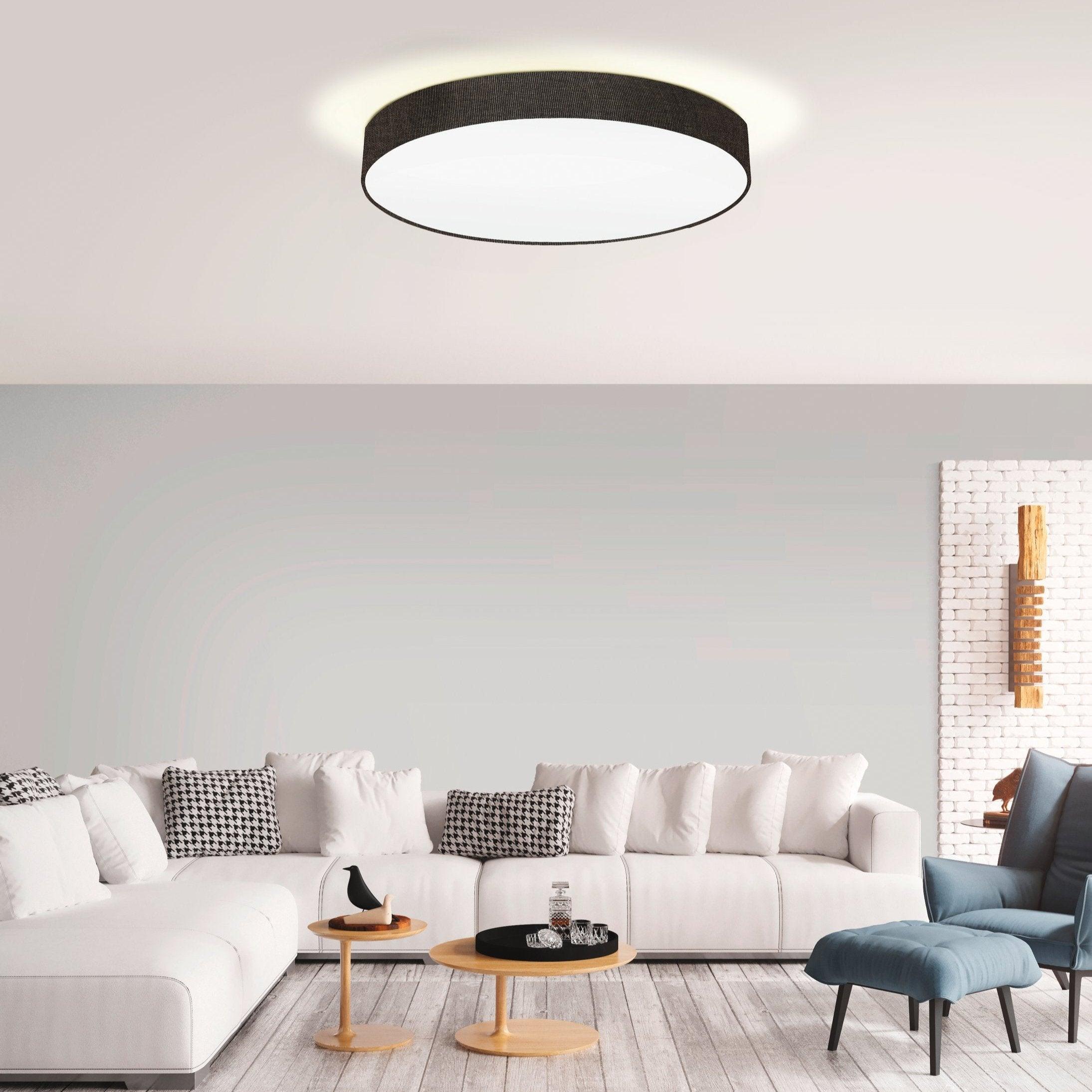eglo pasteri brown flush fabric drum shade 76cm