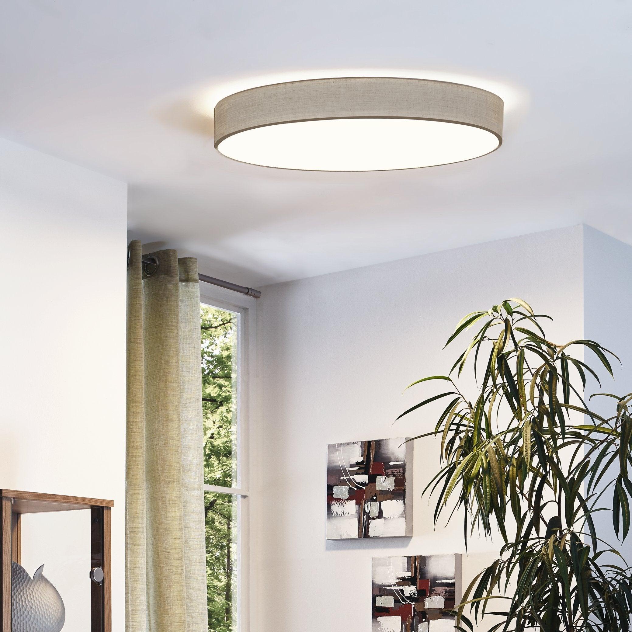 eglo pasteri taupe flush fabric drum shade 98cm