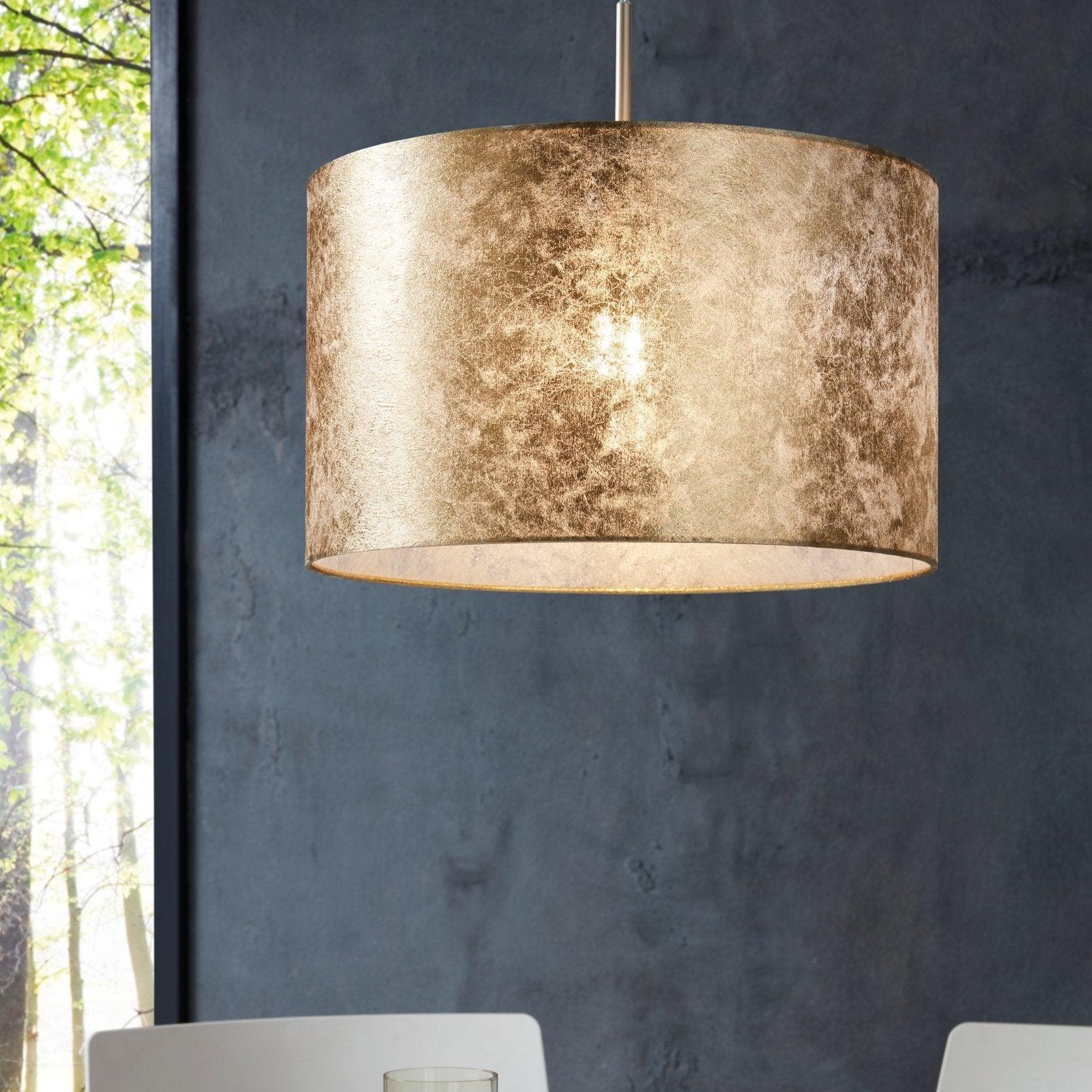 eglo viserbella gold leaf champagne fabric ceiling pendant 38cm