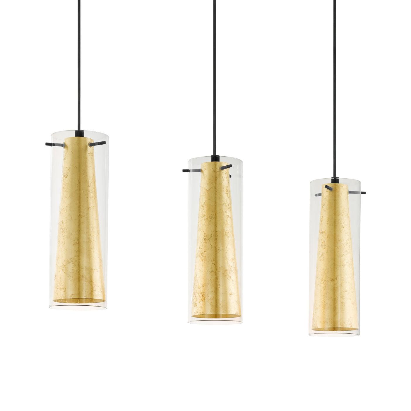 eglo pinto gold 3 light gold leaf clear glass ceiling pendant kitchen lighting
