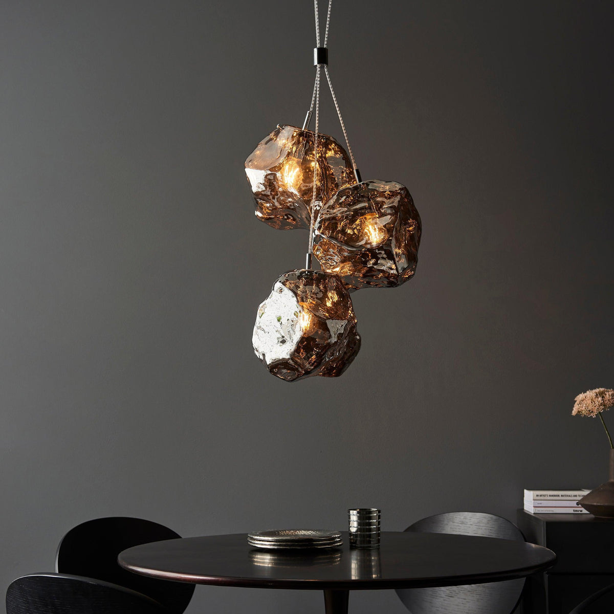 Endon Rock 3 Light Metallic Chrome Pendant Light-OB-180926