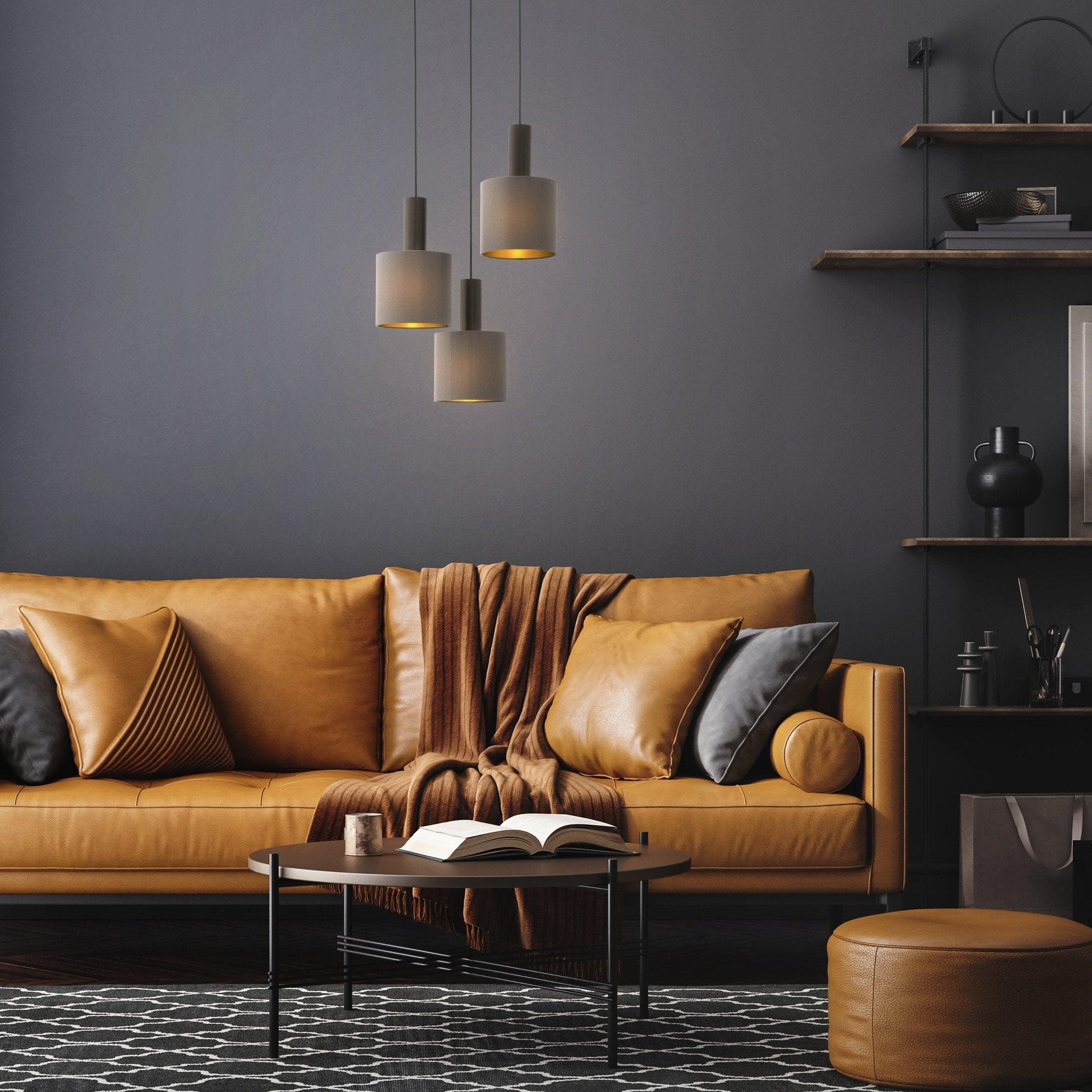 eglo concessa 1 3 light brown gold round fabric pendant