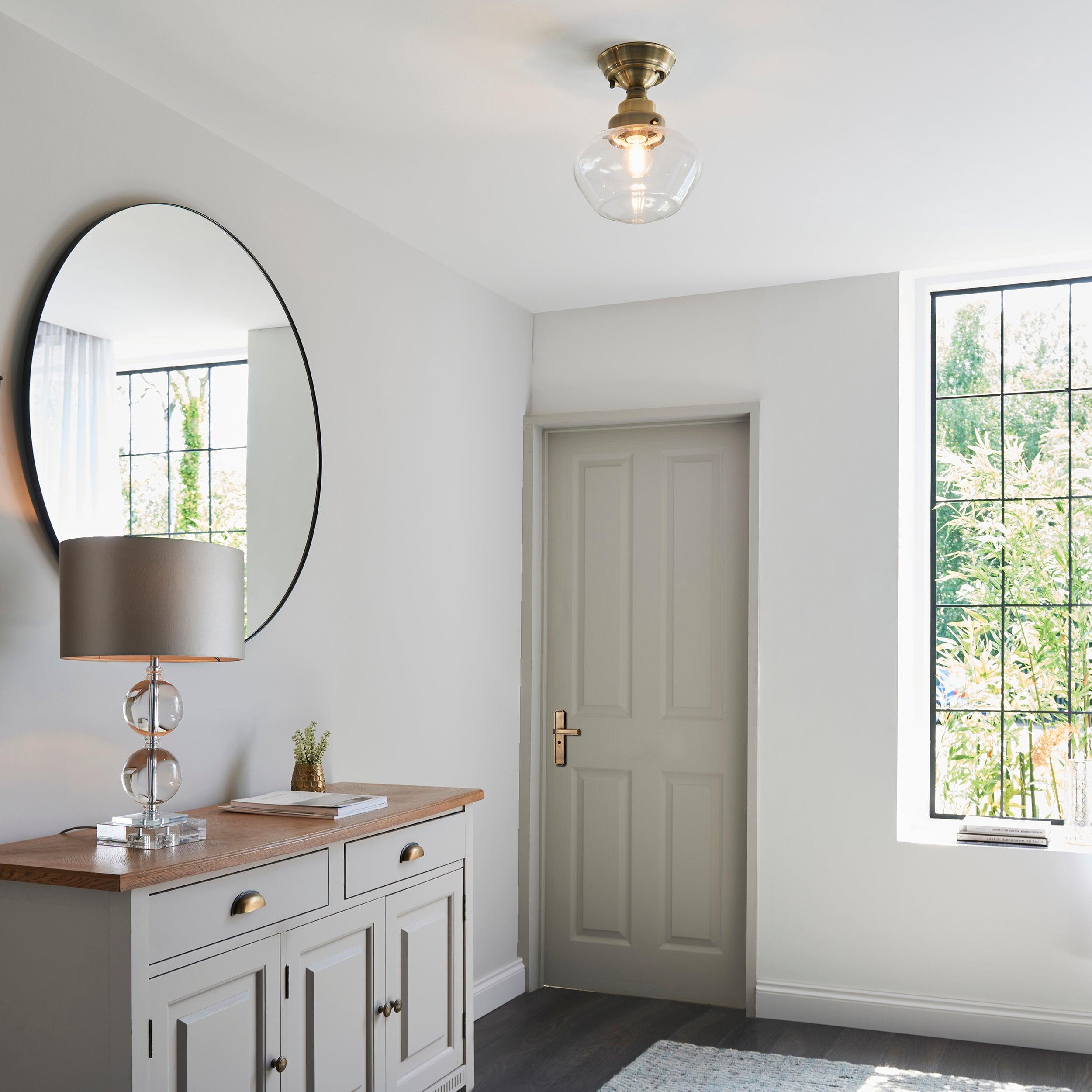 camberley brass school house semi flush ceiling light by Endon Lighting Living room image