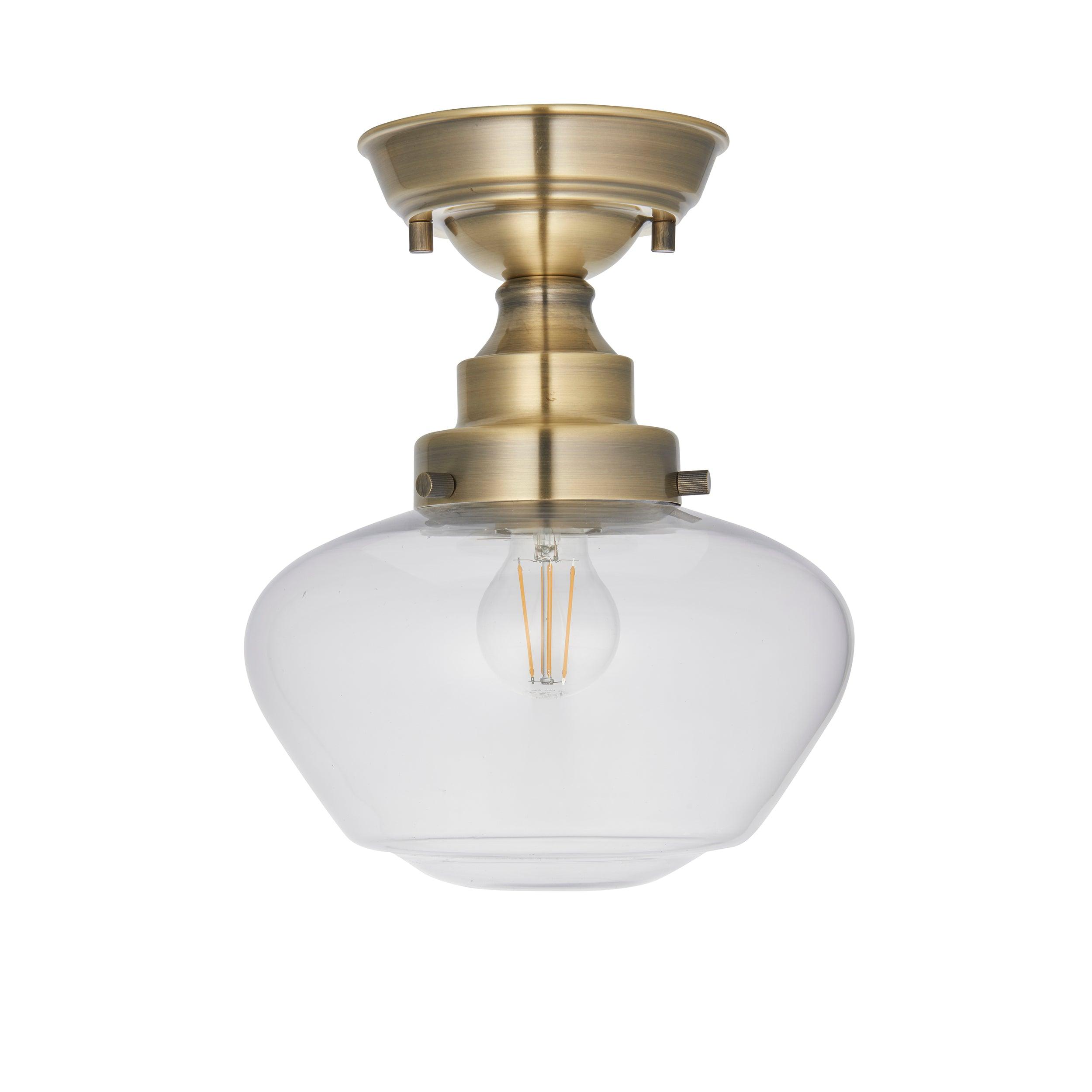 camberley brass school house semi flush ceiling light by Endon Lighting Living Room Family Shot