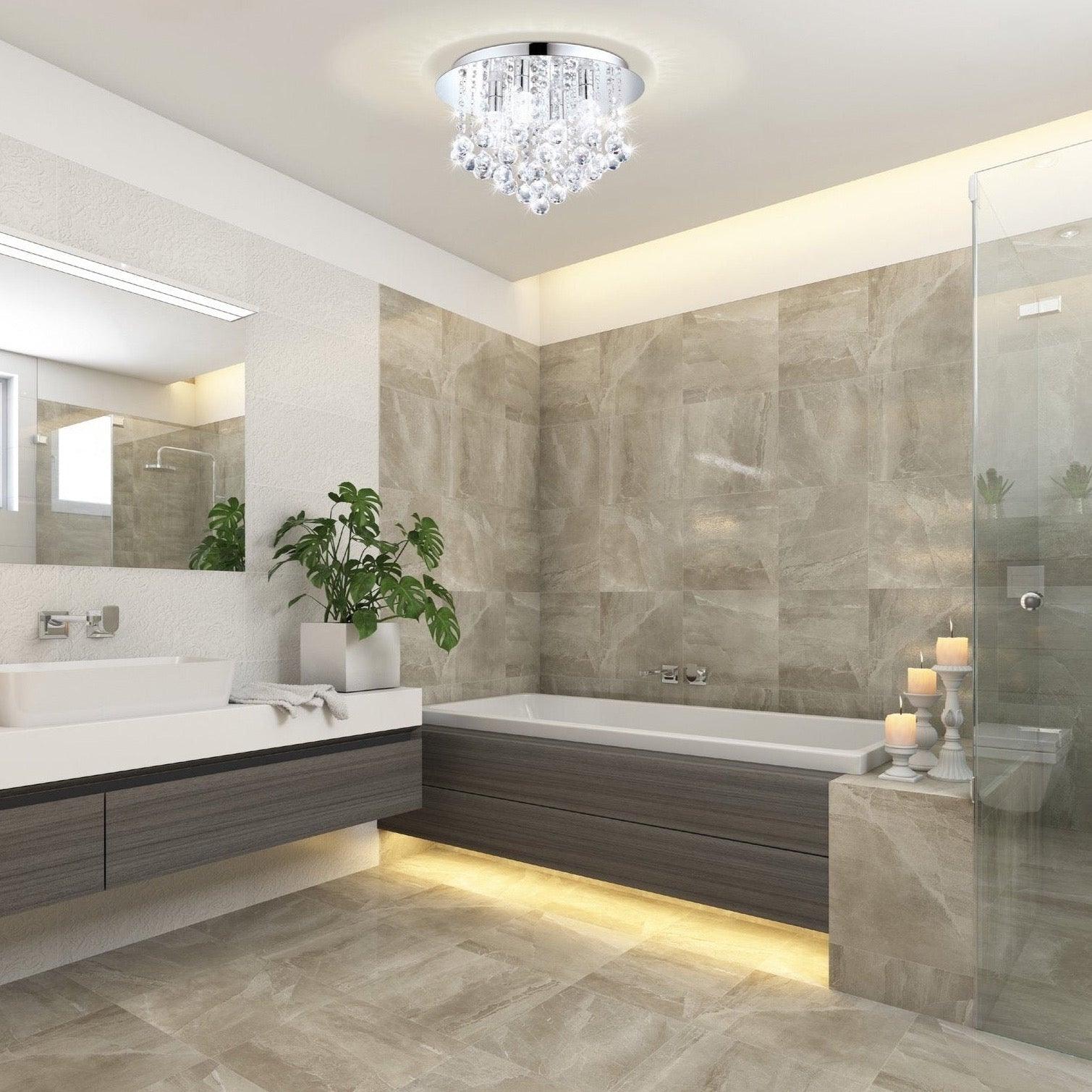 eglo almonte bathroom chrome glass crystal flush ceiling light
