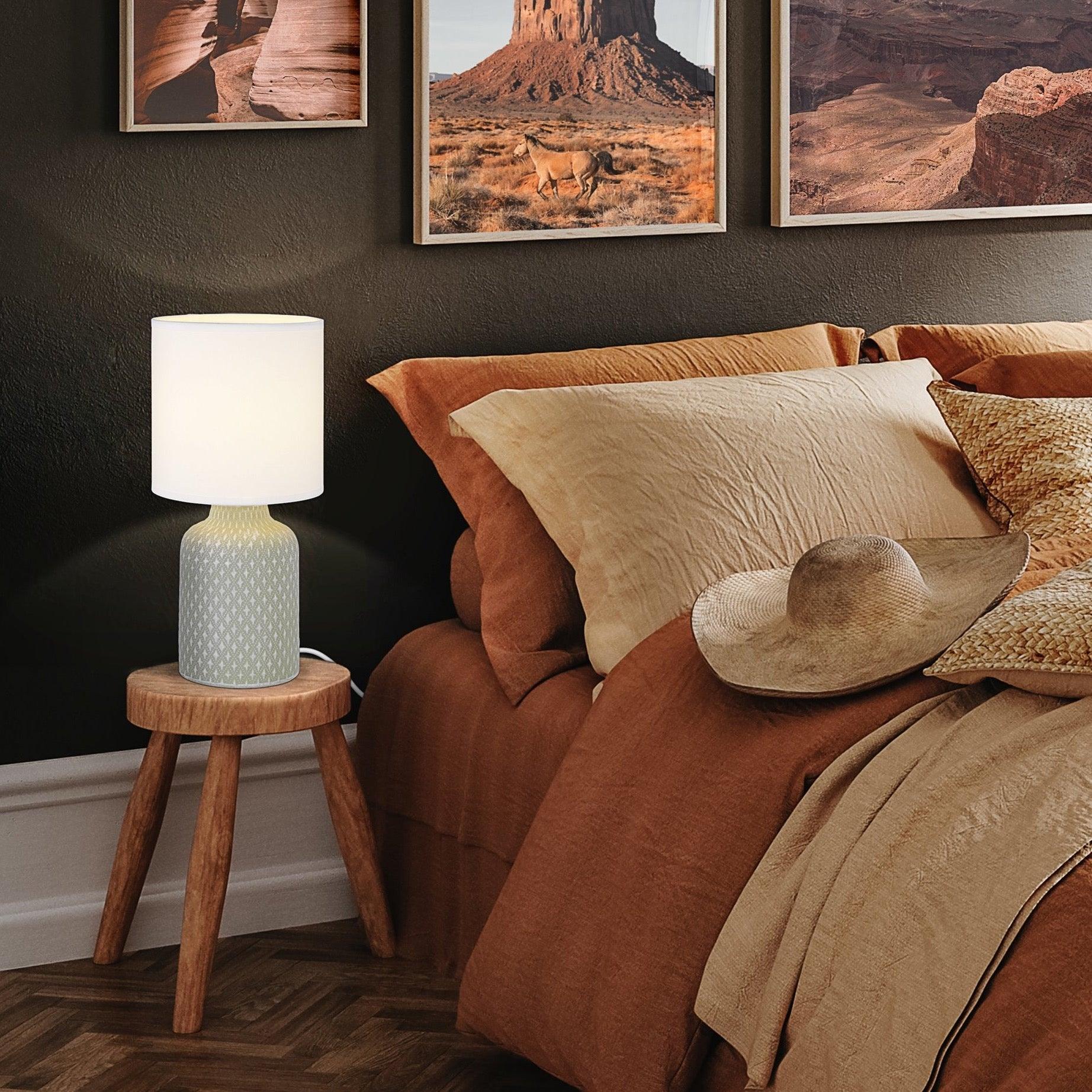 eglo bellariva grey ceramic table lamp white fabric shade