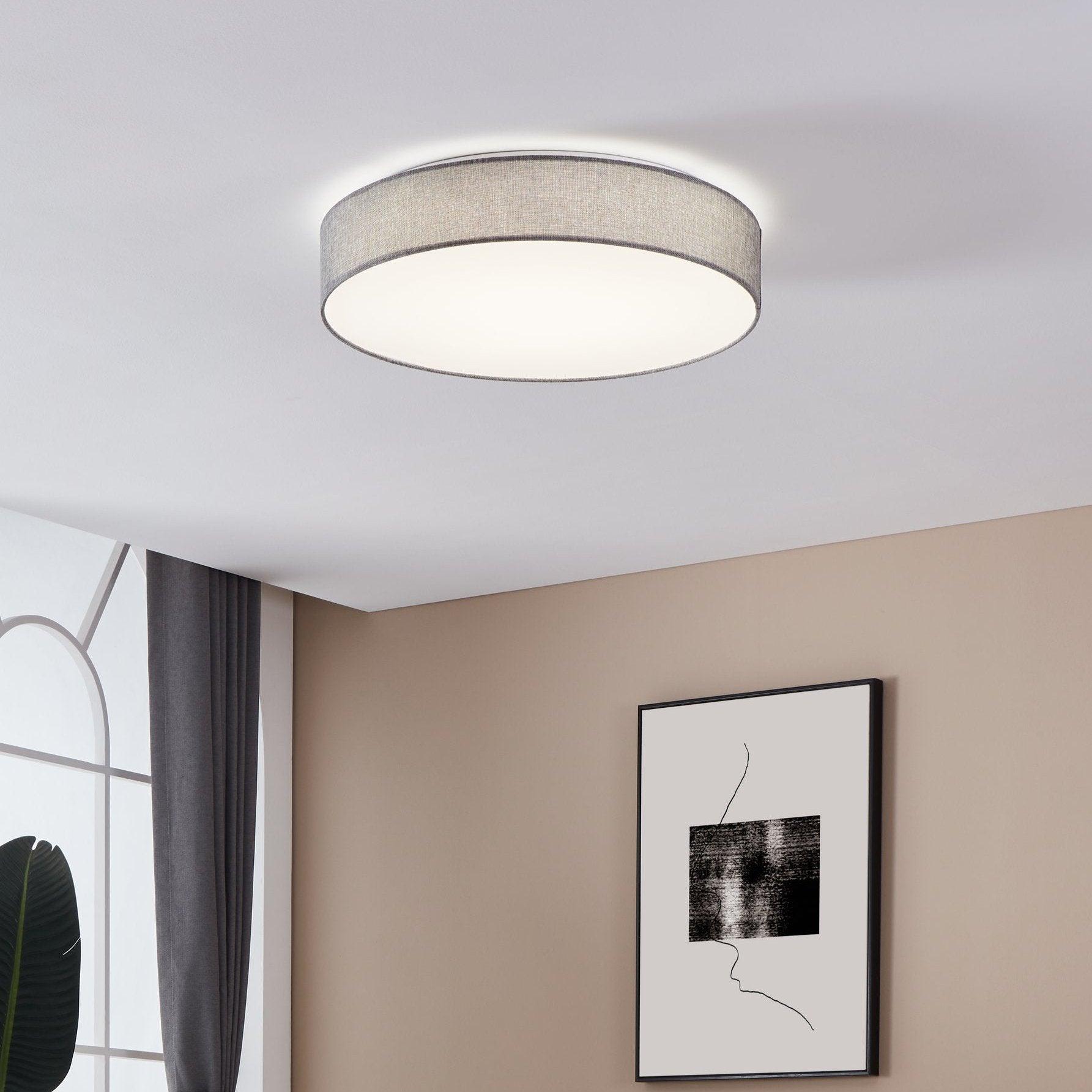 eglo romao flush grey linen led drum shade 57cm