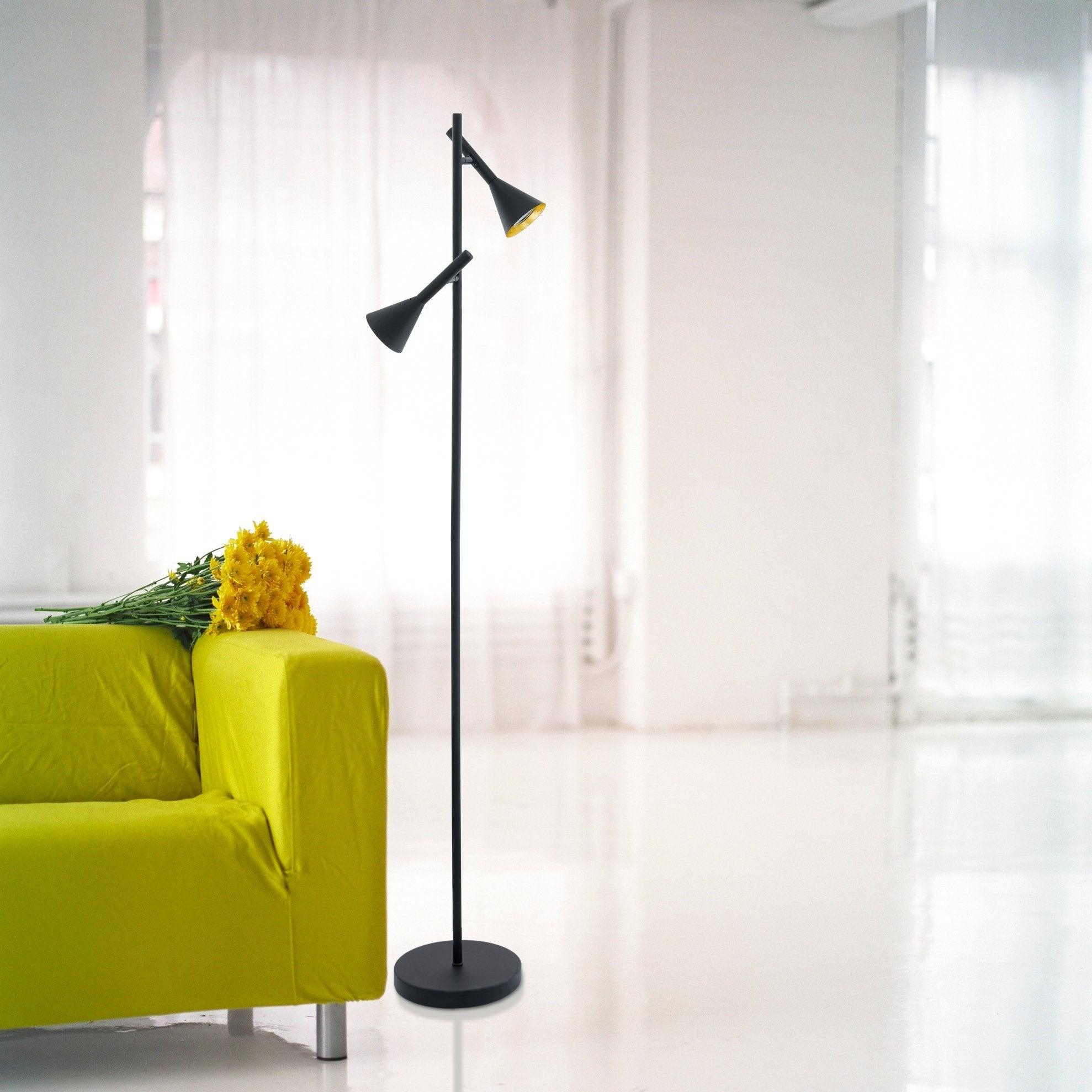 eglo cortaderas 2 light black gold spotlight floor lamp