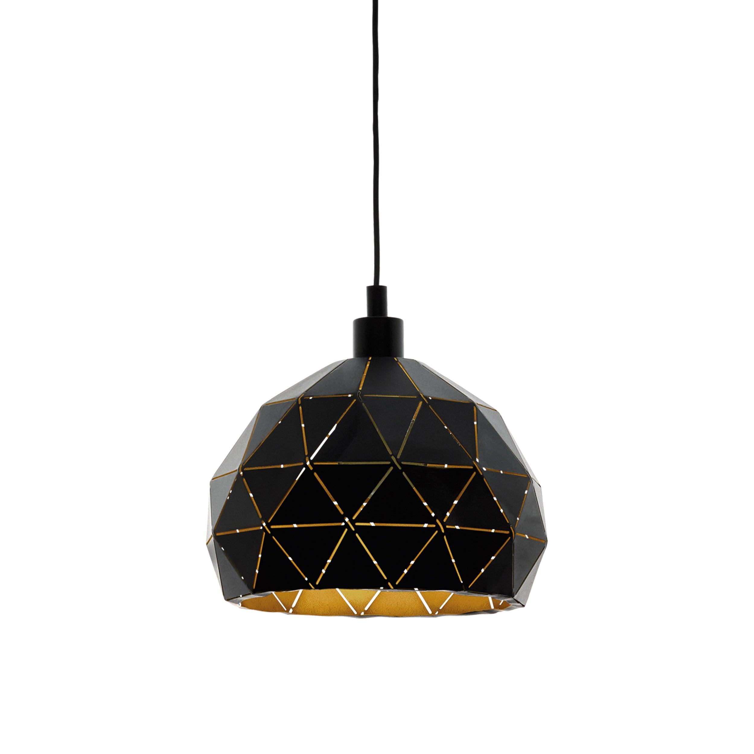 eglo roccaforte black gold geometric ceiling pendant 40cm living room close up