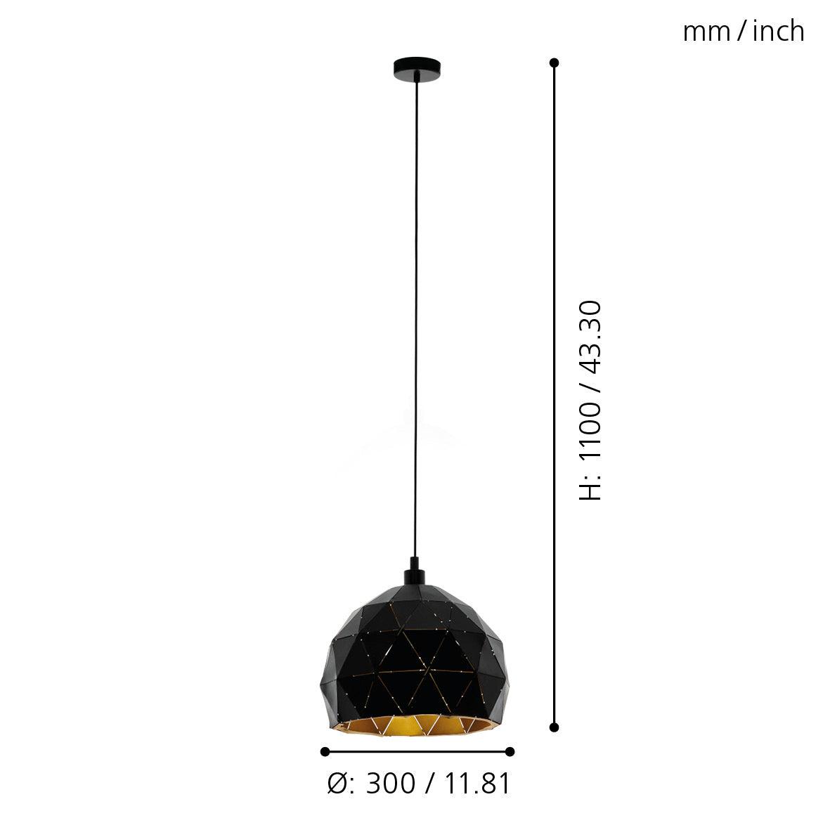 eglo roccaforte black gold geometric ceiling pendant 30cm living room close up