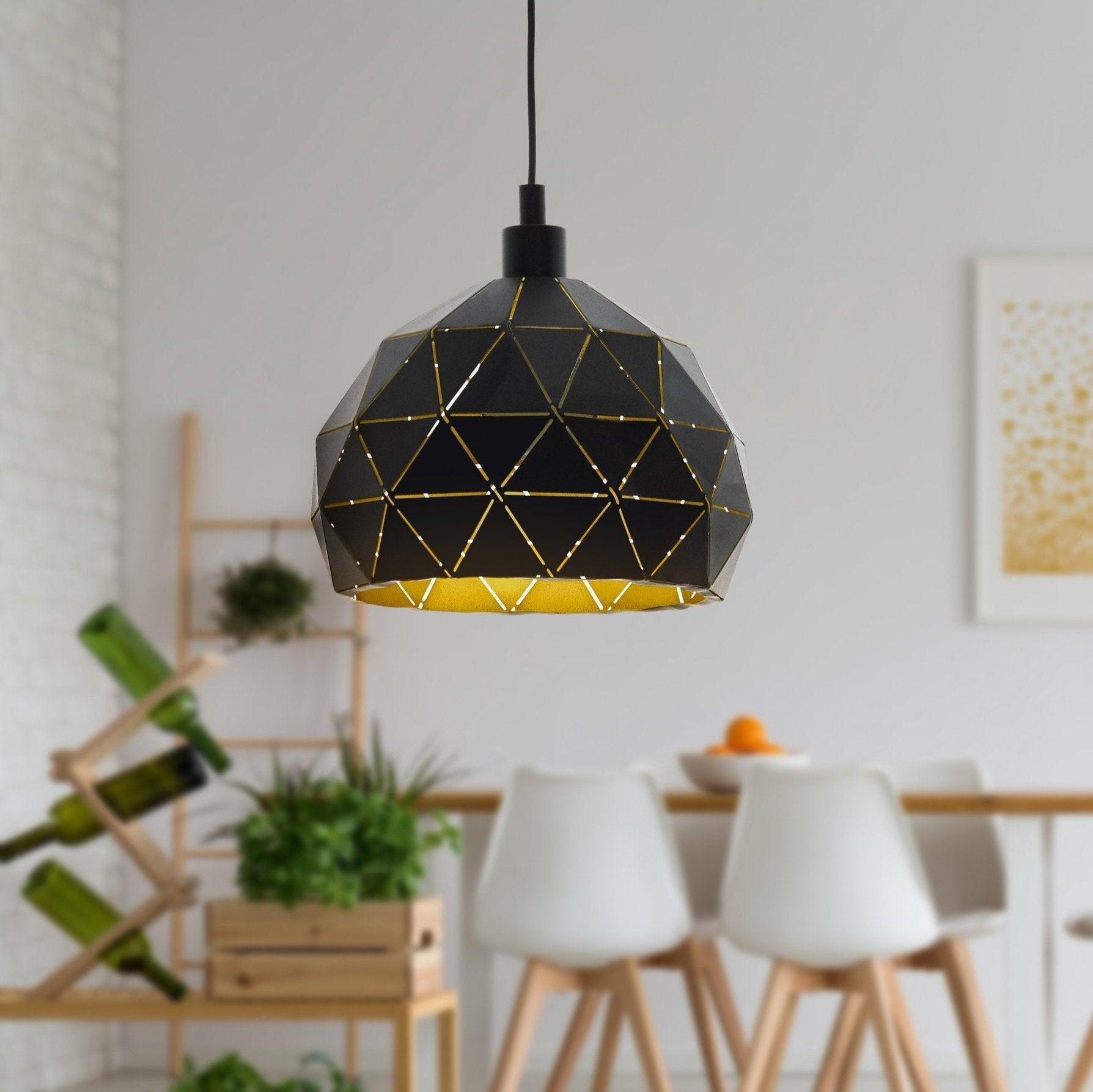 eglo roccaforte black gold geometric ceiling pendant 30cm