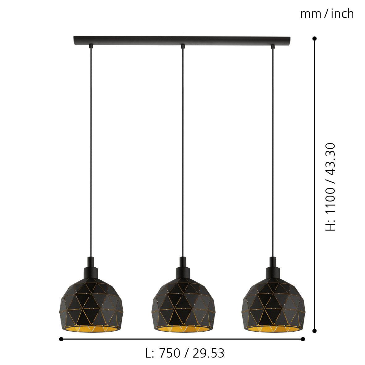 eglo roccaforte 3 light black gold geometric pendant Kitchen Lighting Close Up