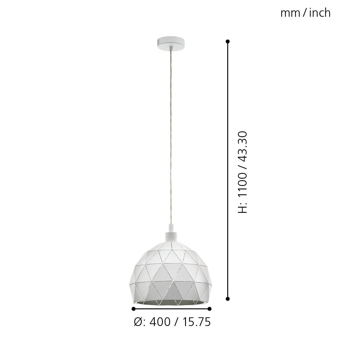 eglo roccaforte white metal geometric ceiling pendant 30cm kitchen lighting