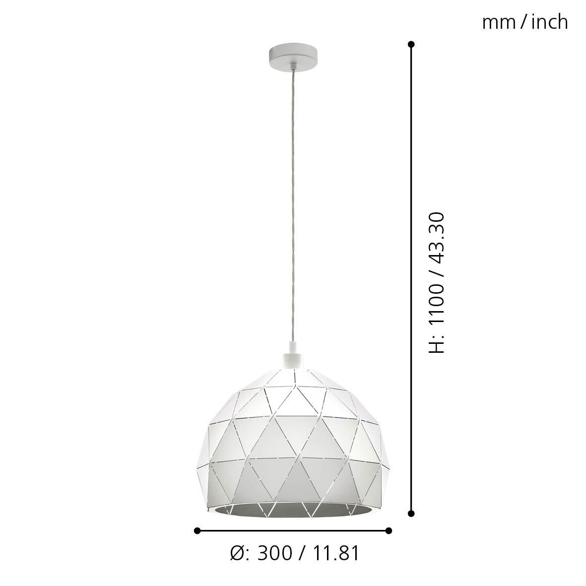 eglo roccaforte white metal geometric ceiling pendant 40cm living room close up