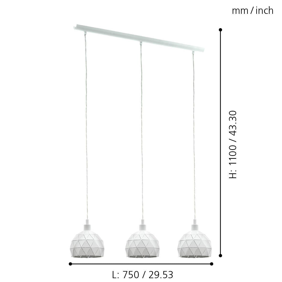eglo roccaforte 3 light white metal geometric ceiling pendant kitchen lighting