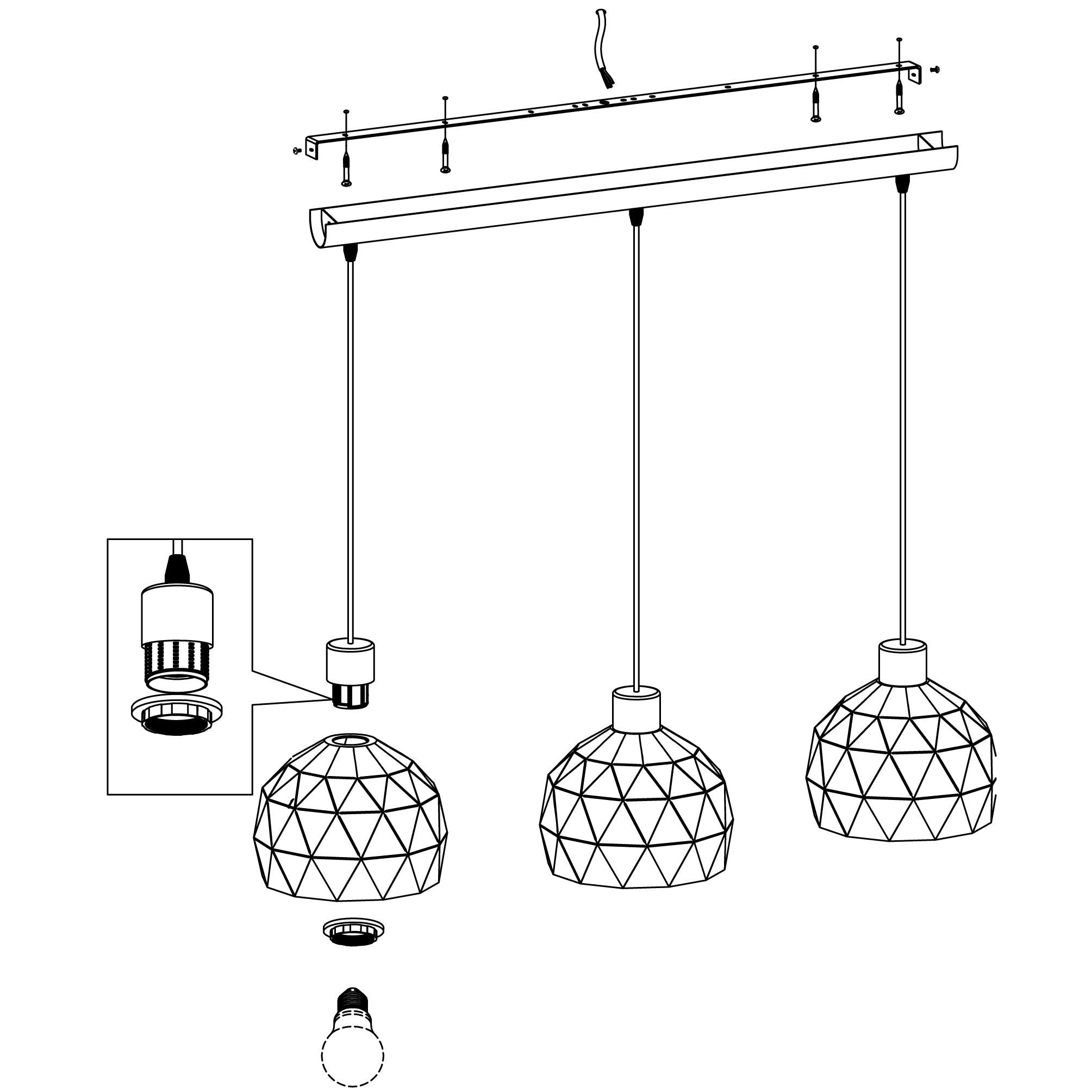 eglo roccaforte 3 light white metal geometric ceiling pendant Kitchen Lighting Close Up