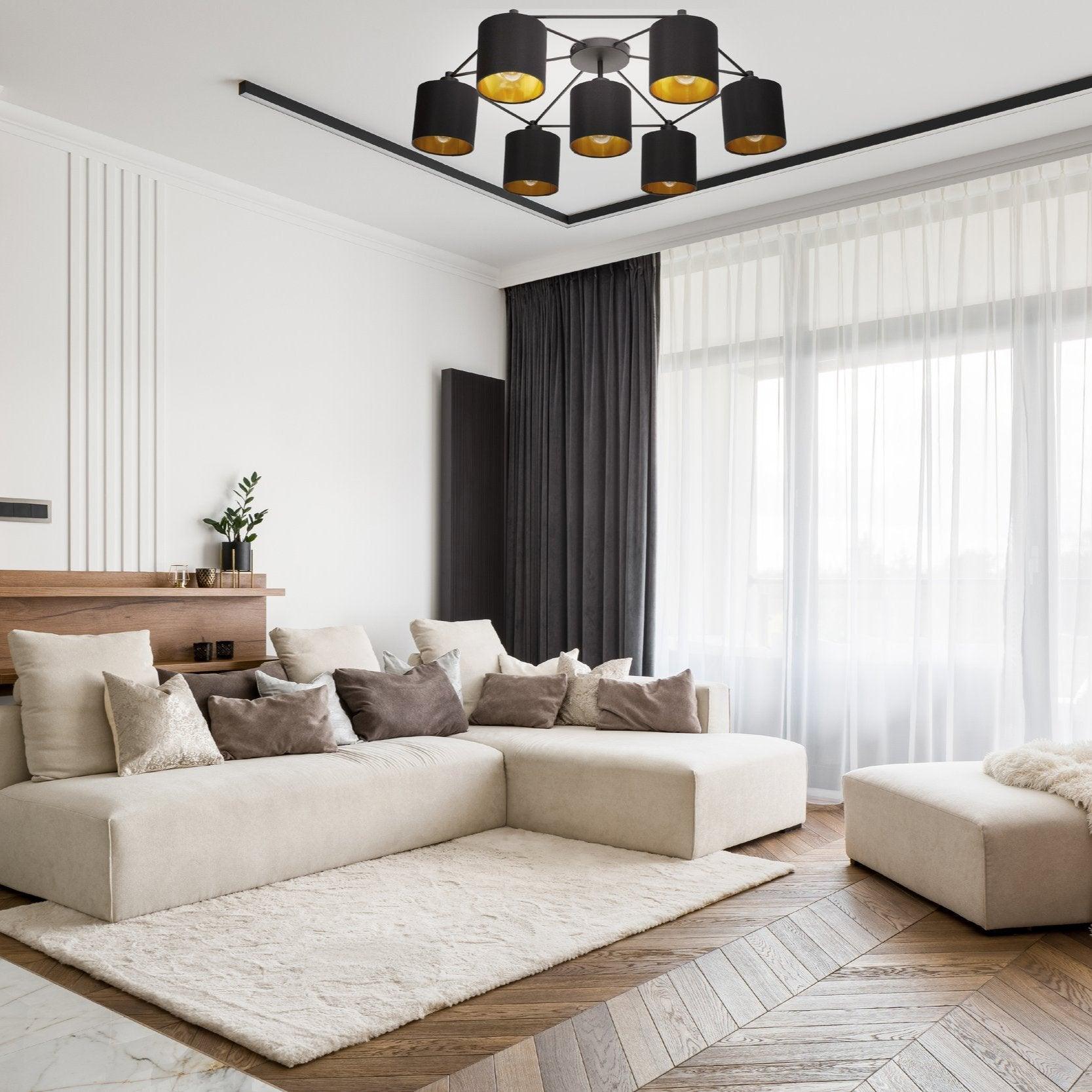 eglo staiti 7 light black gold flush ceiling flush living room close up