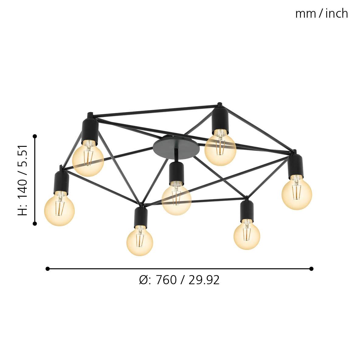 eglo staiti black wire 7 light ceiling flush living room image