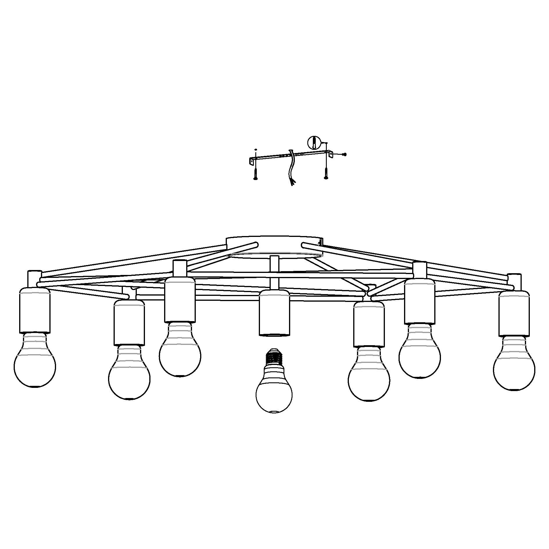 eglo staiti black wire 7 light ceiling flush living room close up