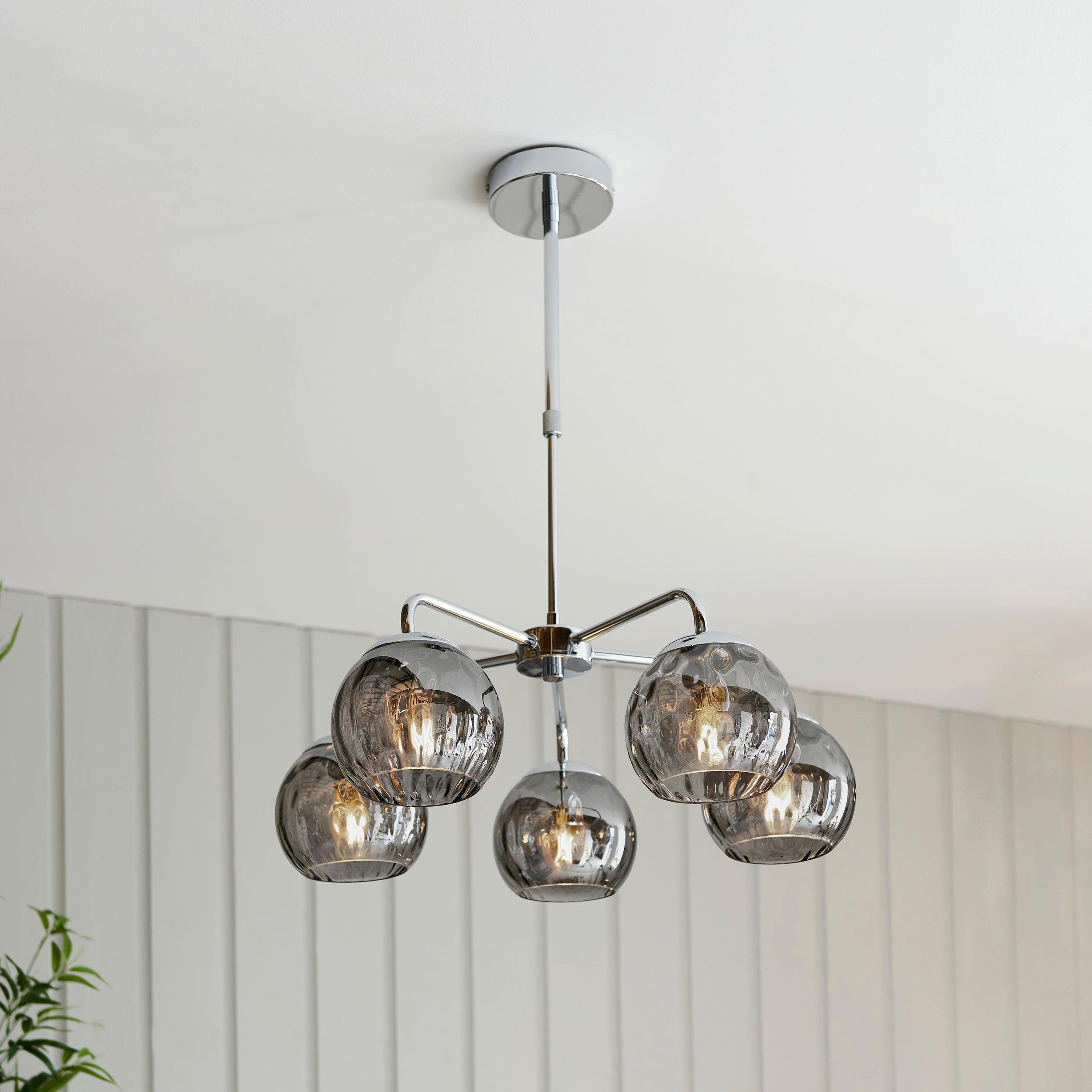Endon Dimple 5 Light Polished Chrome Ceiling Pendant-Ceiling Pendant Lights-Endon Lighting Hallway Lighting Close upTiffany Lighting Direct