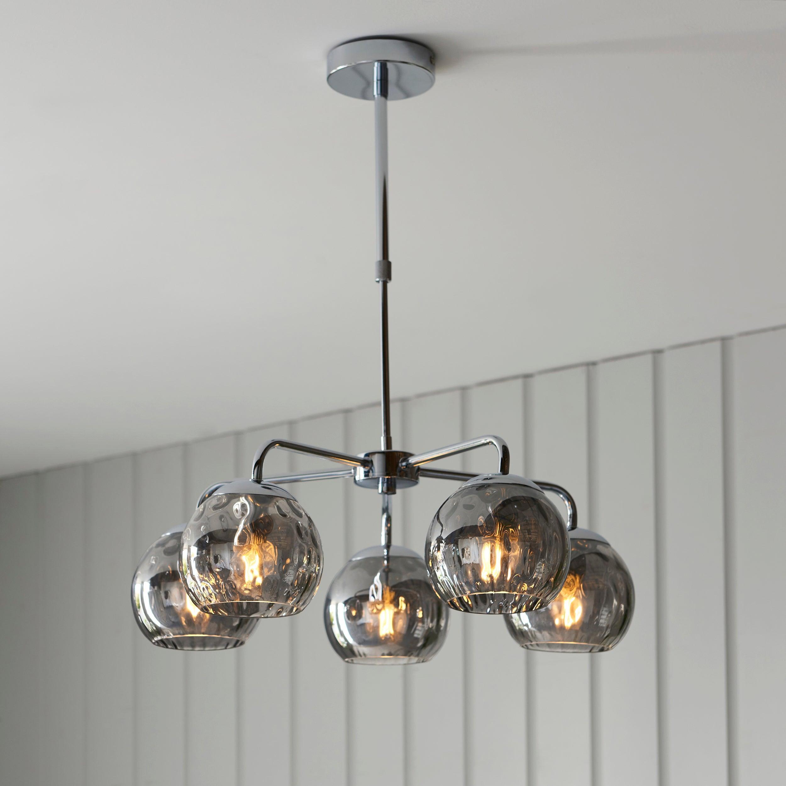Endon Dimple 5 Light Polished Chrome Ceiling Pendant-Ceiling Pendant Lights-Endon Lighting Living Room Lighting Tiffany Lighting Direct