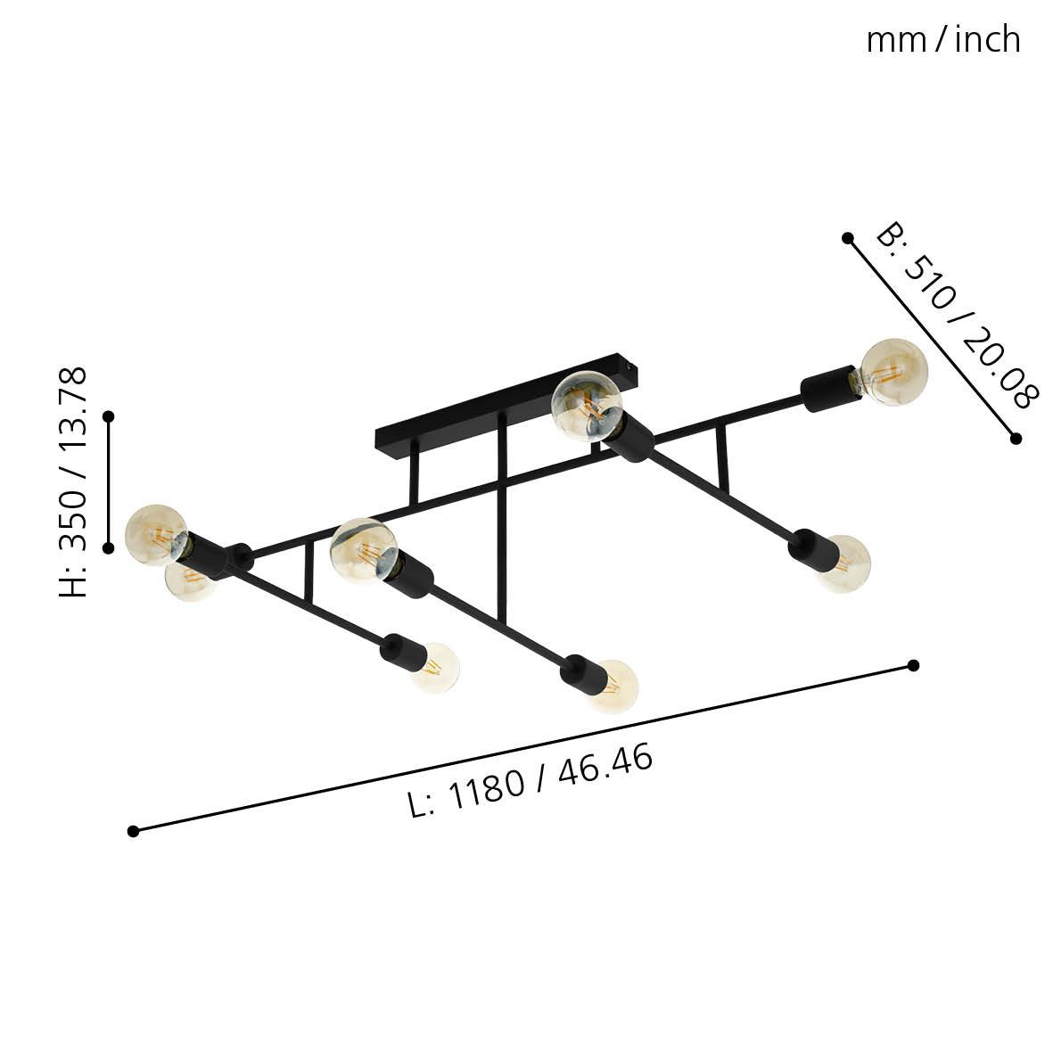 eglo belsiana 8 light adjustable black flush ceiling light living room close up