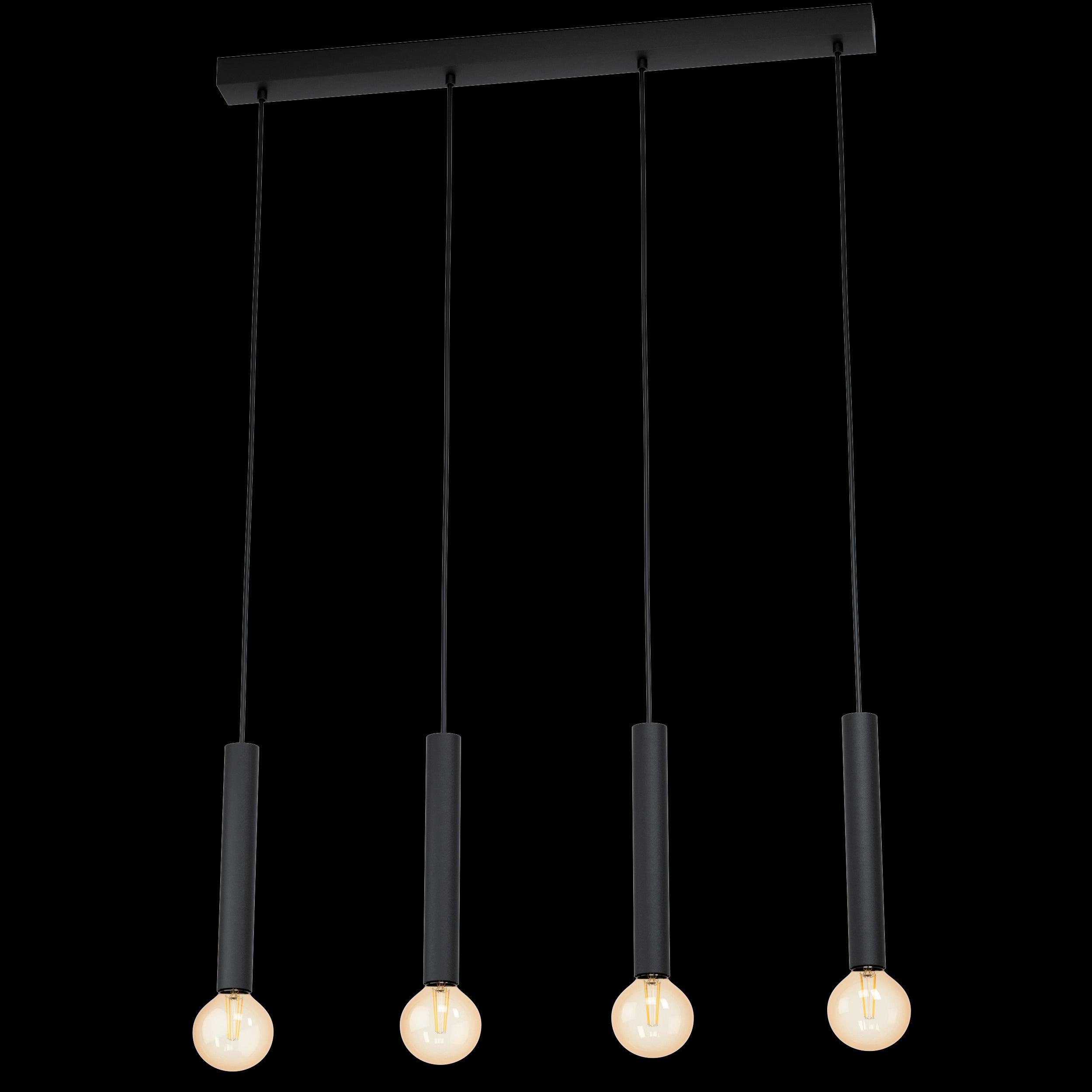 eglo cortenova black metal 4 light bar ceiling pendant living room close up