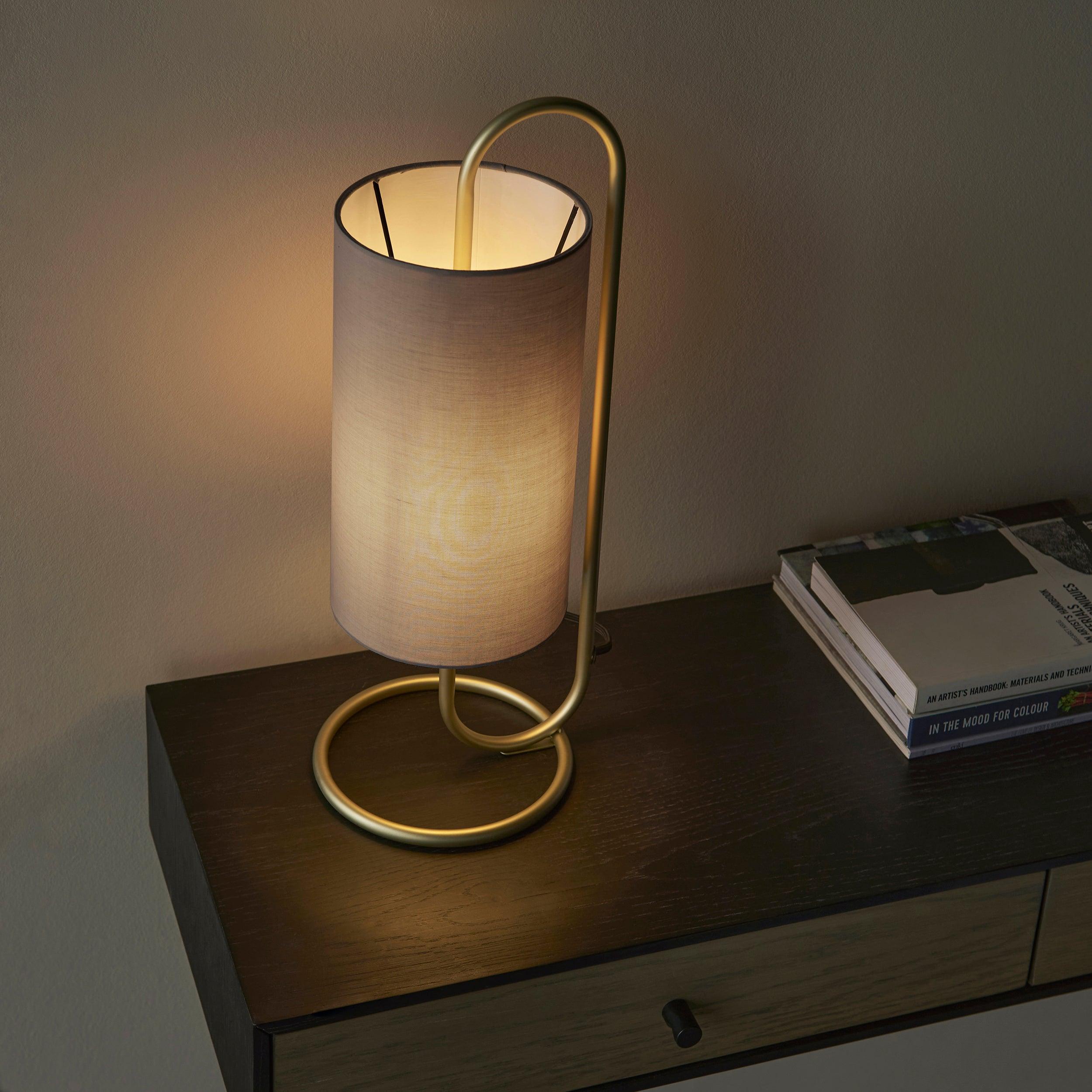 Klip Brass Modern Table Lamp Grey Shade