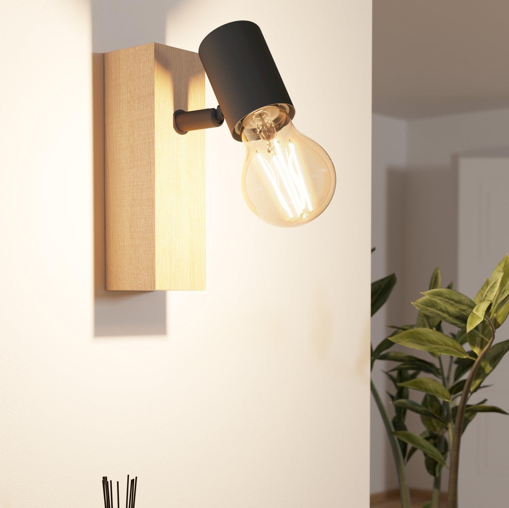 eglo townshend 3 wood black finish wall spotlight