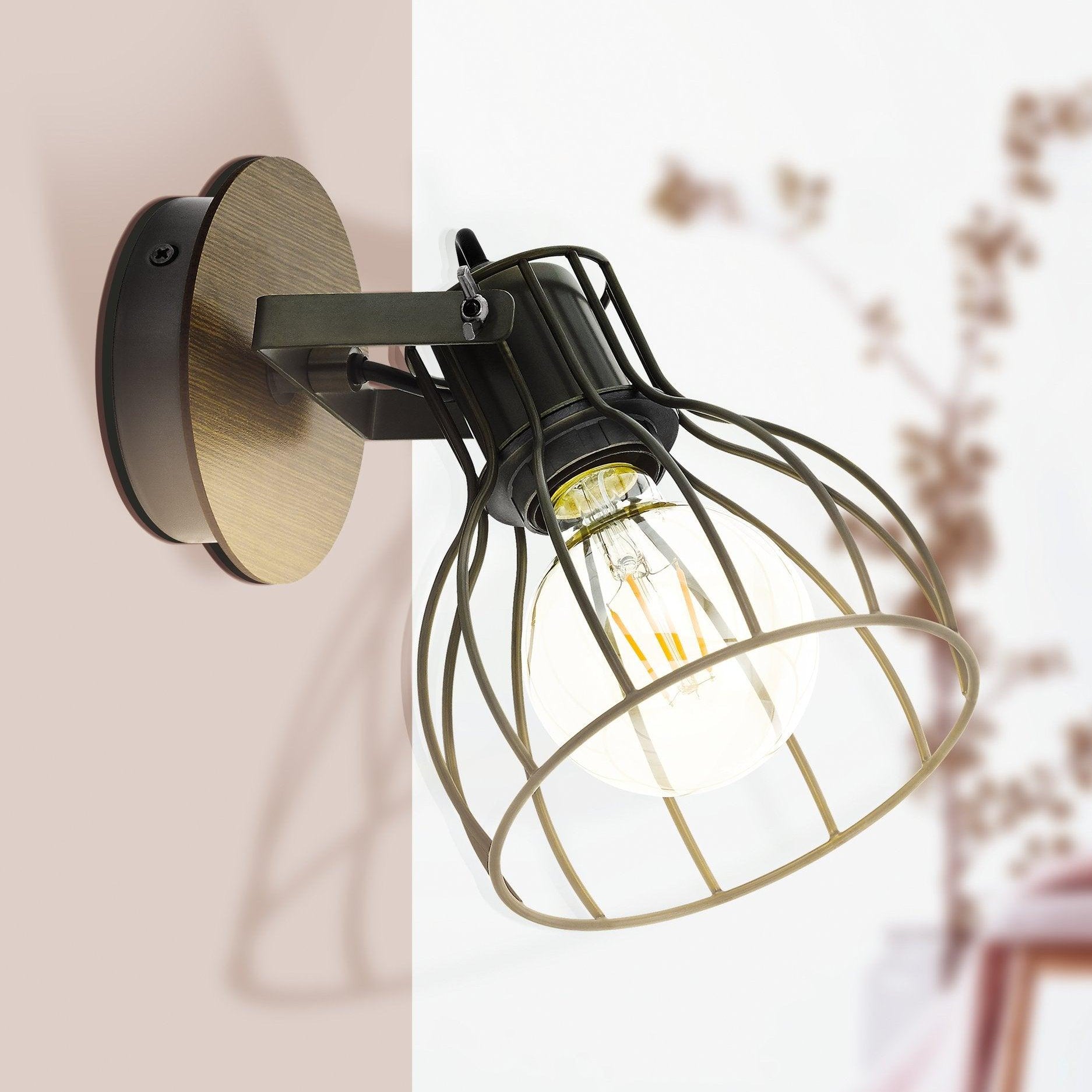 eglo sambatello wood silver wire wall spotlight Kitchen Lighting Close Up