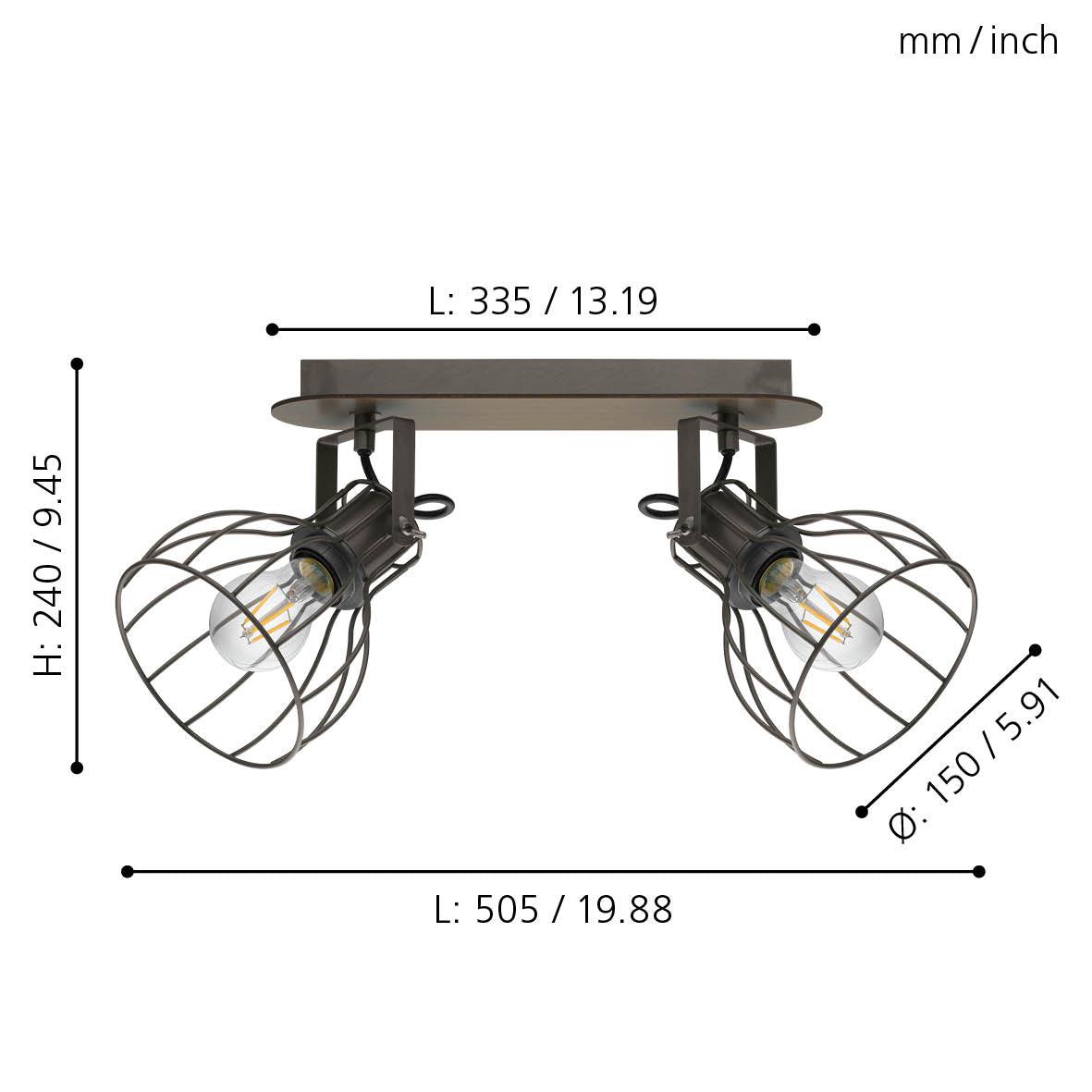 eglo sambatello wood silver wire 2 light bar spotlight living room close up