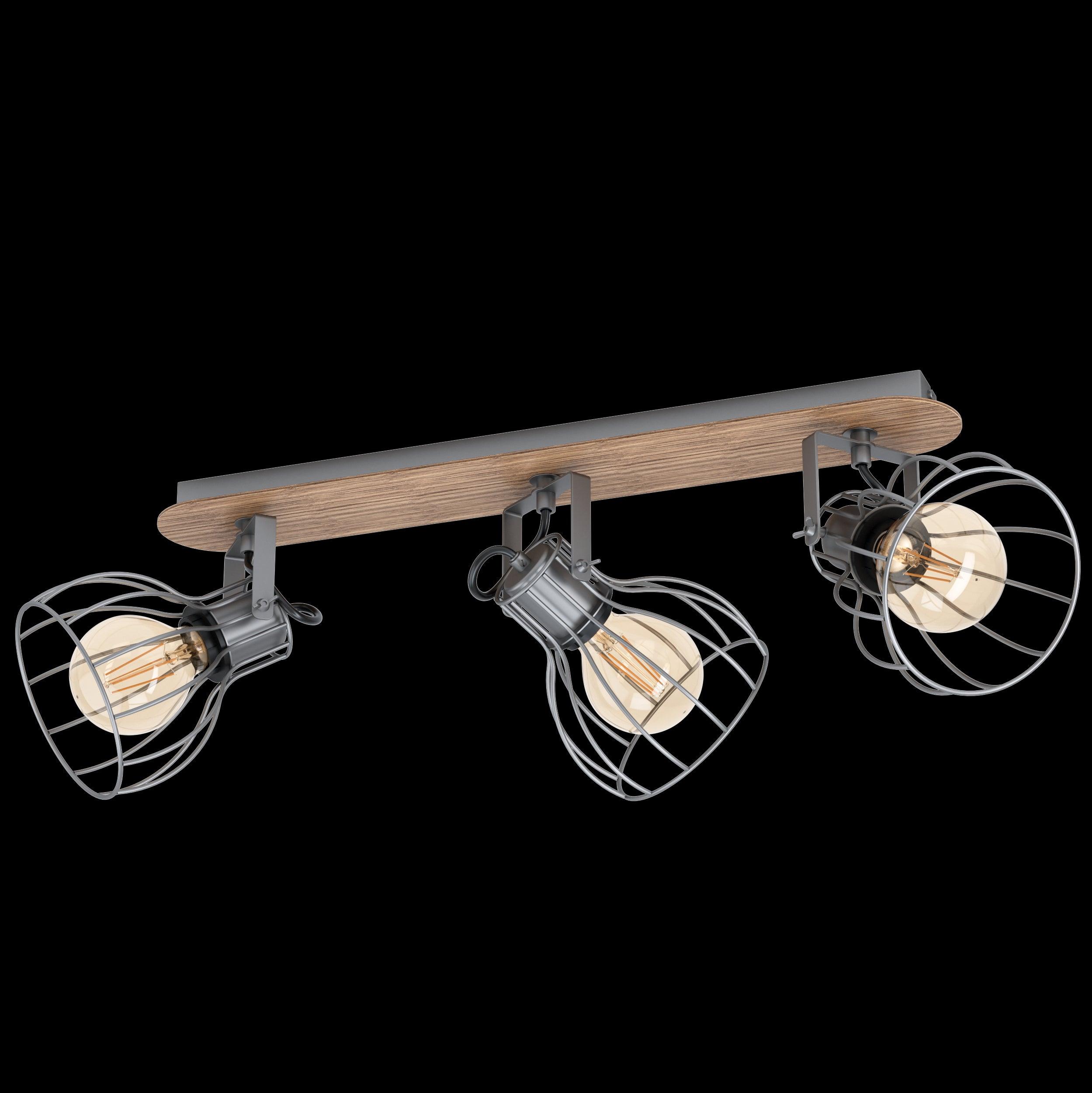 eglo sambatello wood silver wire 3 light bar spotlight living room close up