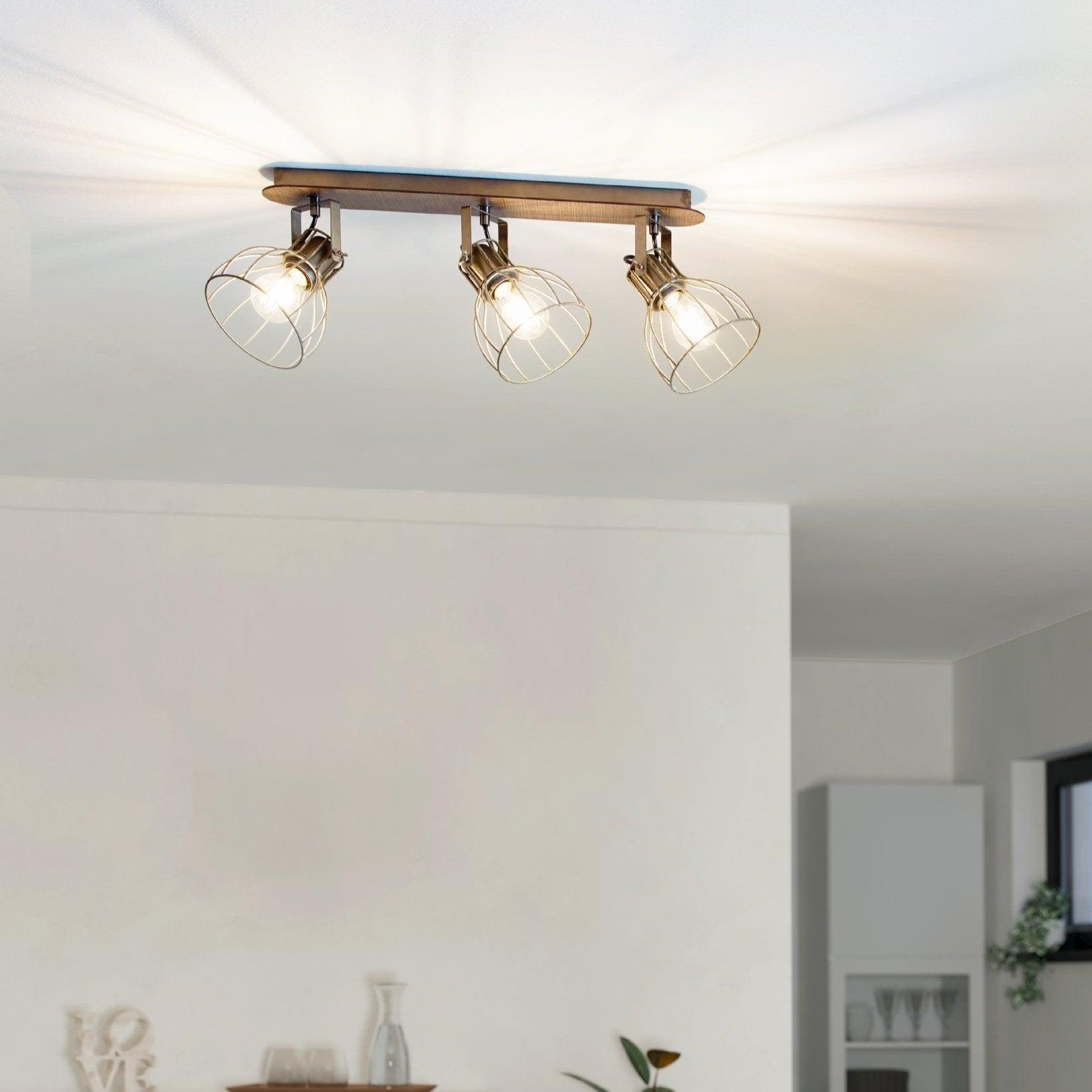 eglo sambatello wood silver wire 3 light bar spotlight living room image
