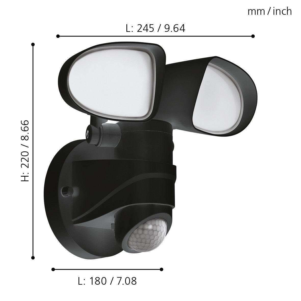 eglo pagino black led outdoor pir twin security spotlight light living room close up
