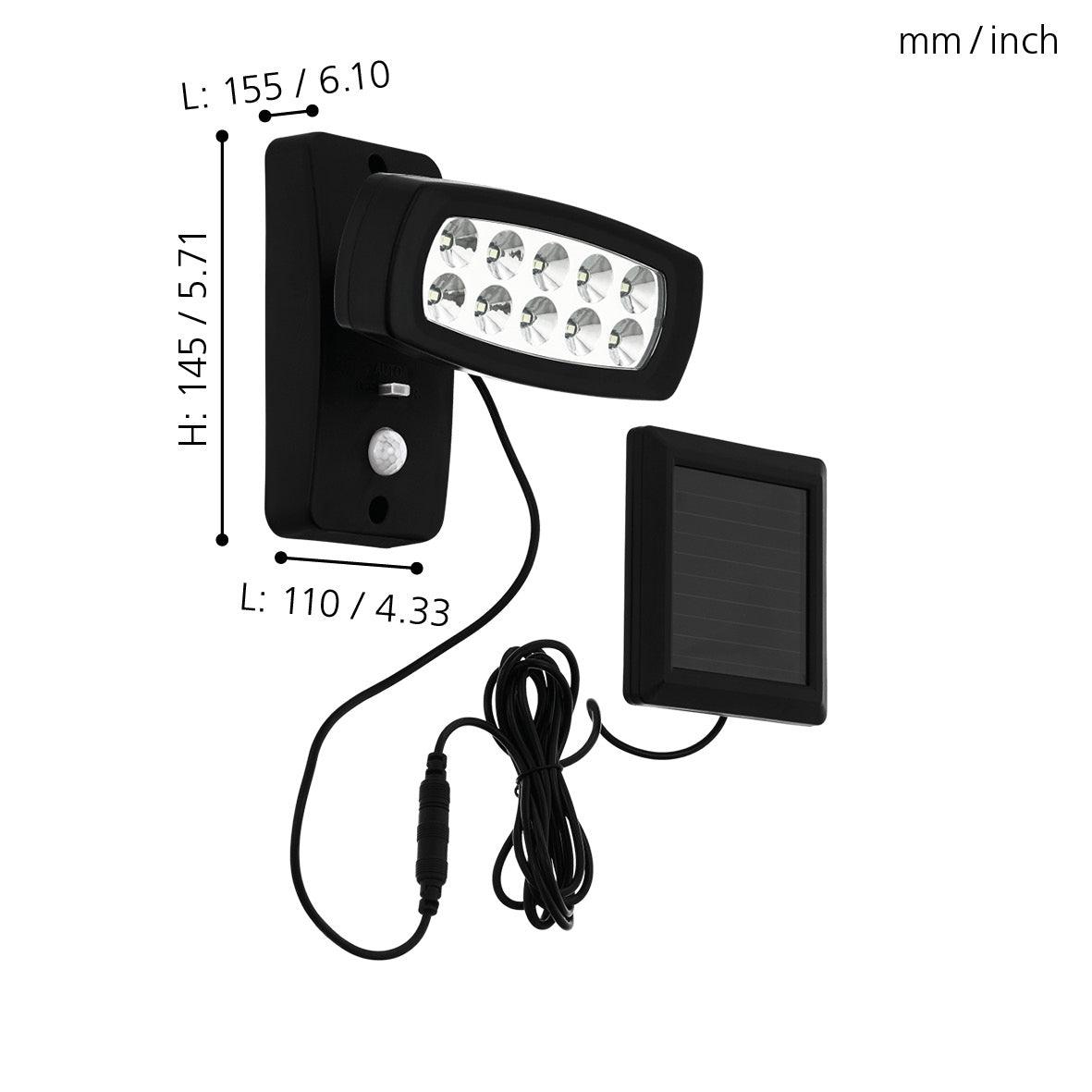 eglo palizzi black ip44 solar led wall light living room close up
