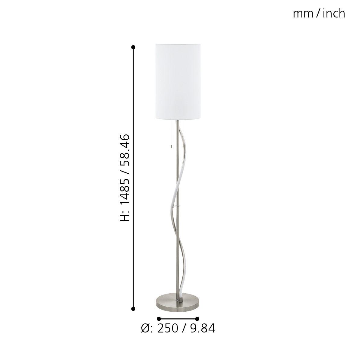 eglo espartal led nickel floor lamp white fabric shade living room close up
